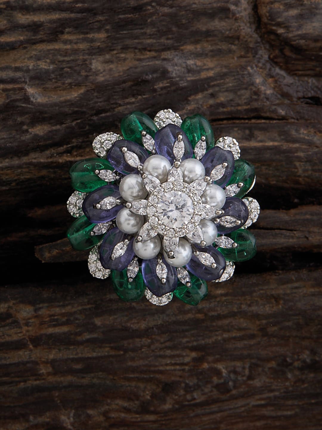 

Kushal's Fashion Jewellery Rhodium-Plated CZ Studded Finger Ring, Silver