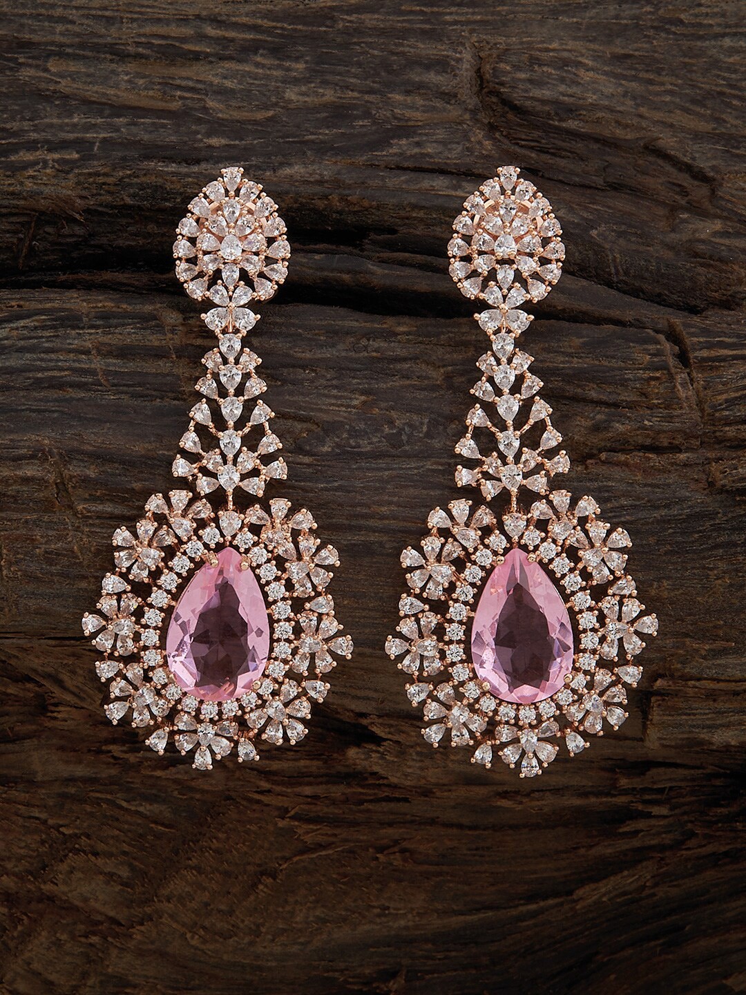 

Kushal's Fashion Jewellery Rose Gold-Plated Teardrop Shaped Drop Earrings