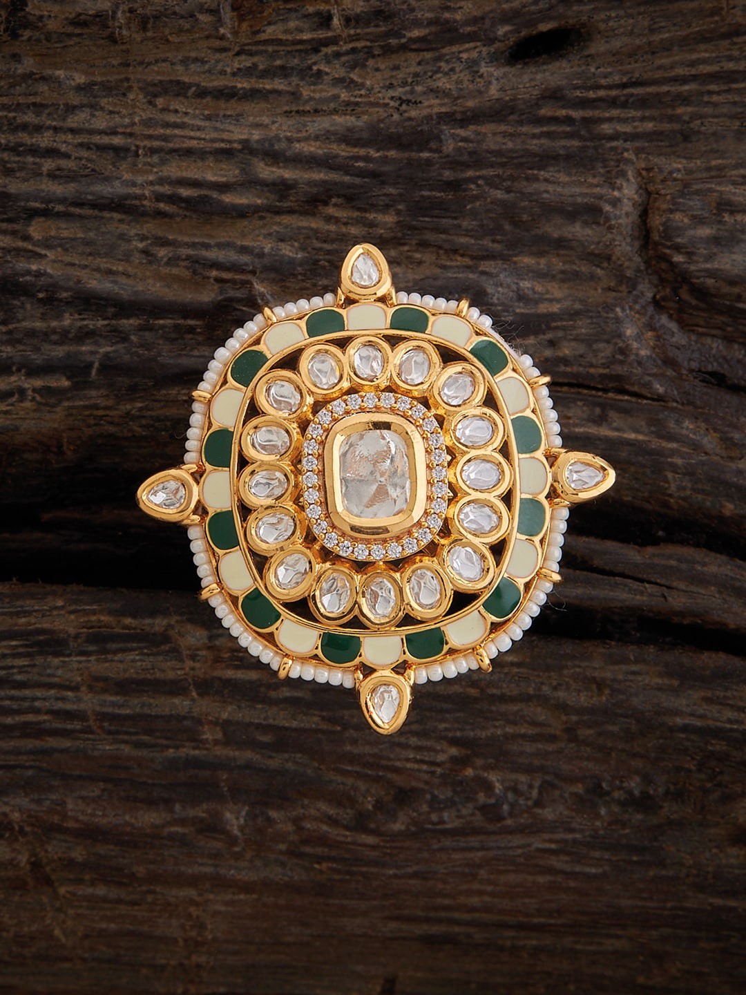 

Kushal's Fashion Jewellery Gold-Plated Kundan-Studded & Studded Finger Ring