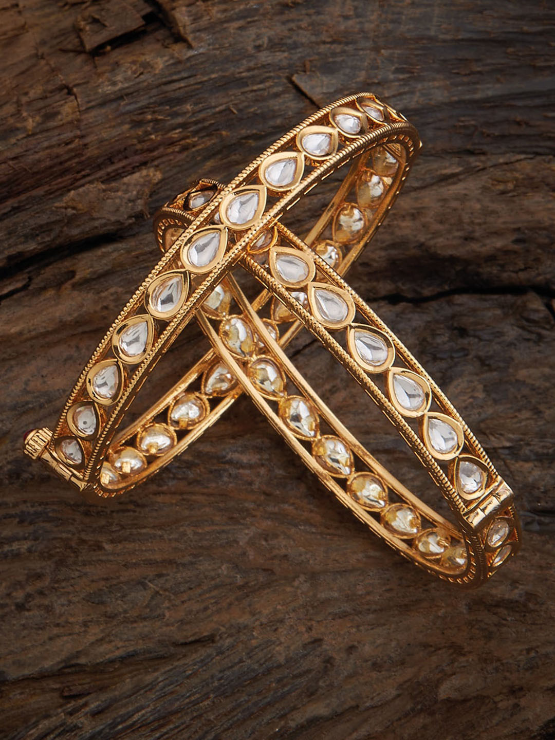 

Kushal's Fashion Jewellery Set Of 2 Kundan-studded Bangles, Gold