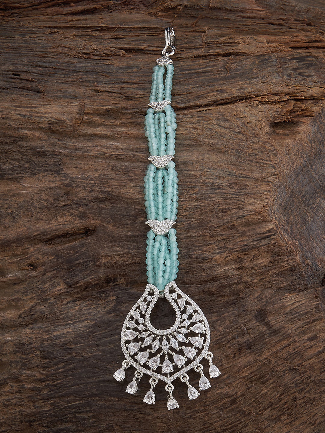 

Kushal's Fashion Jewellery Rhodium-Plated Stone Studded Maang Tikka, Silver
