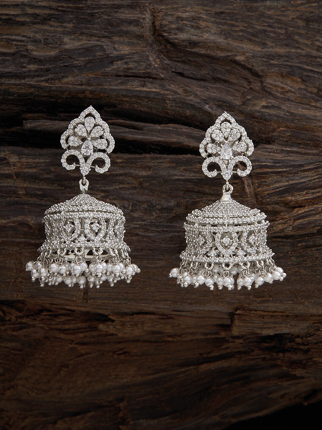 

Kushal's Fashion Jewellery Rhodium-Plated Dome Shaped Jhumkas, Silver