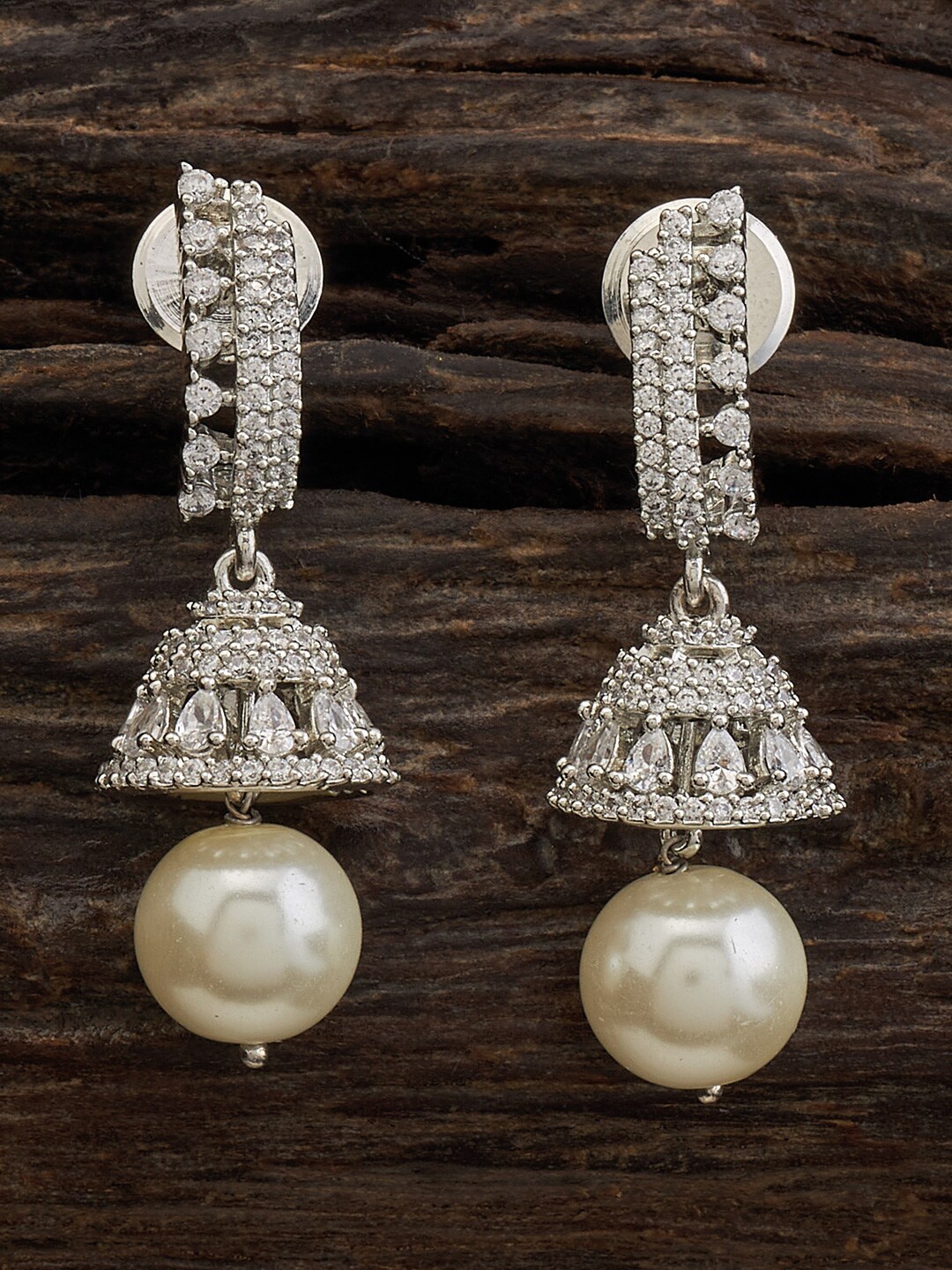 

Kushal's Fashion Jewellery Rhodium-Plated Dome Shaped Jhumkas, Silver