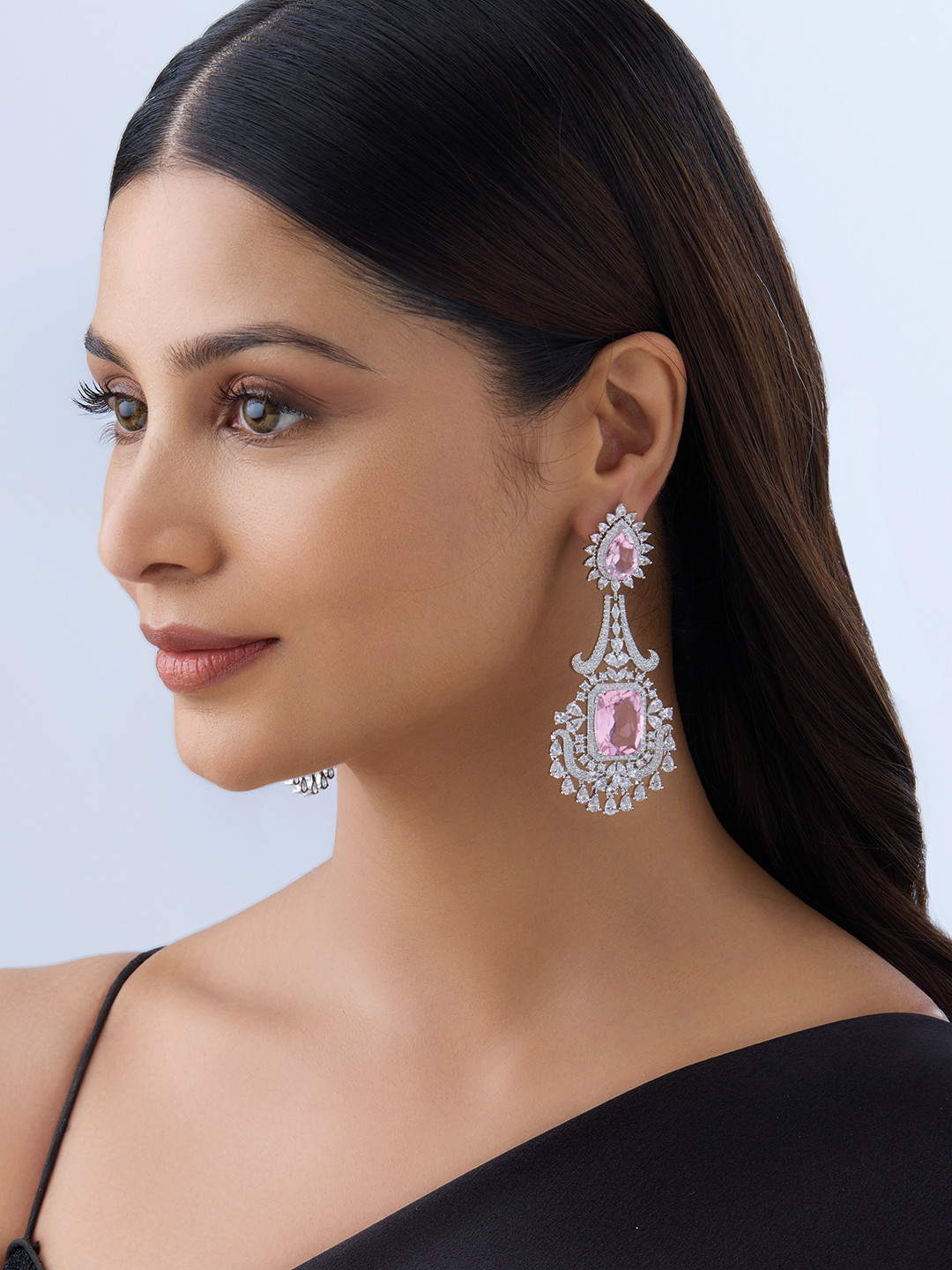 

Kushal's Fashion Jewellery Rhodium-Plated Contemporary Drop Earrings, Pink