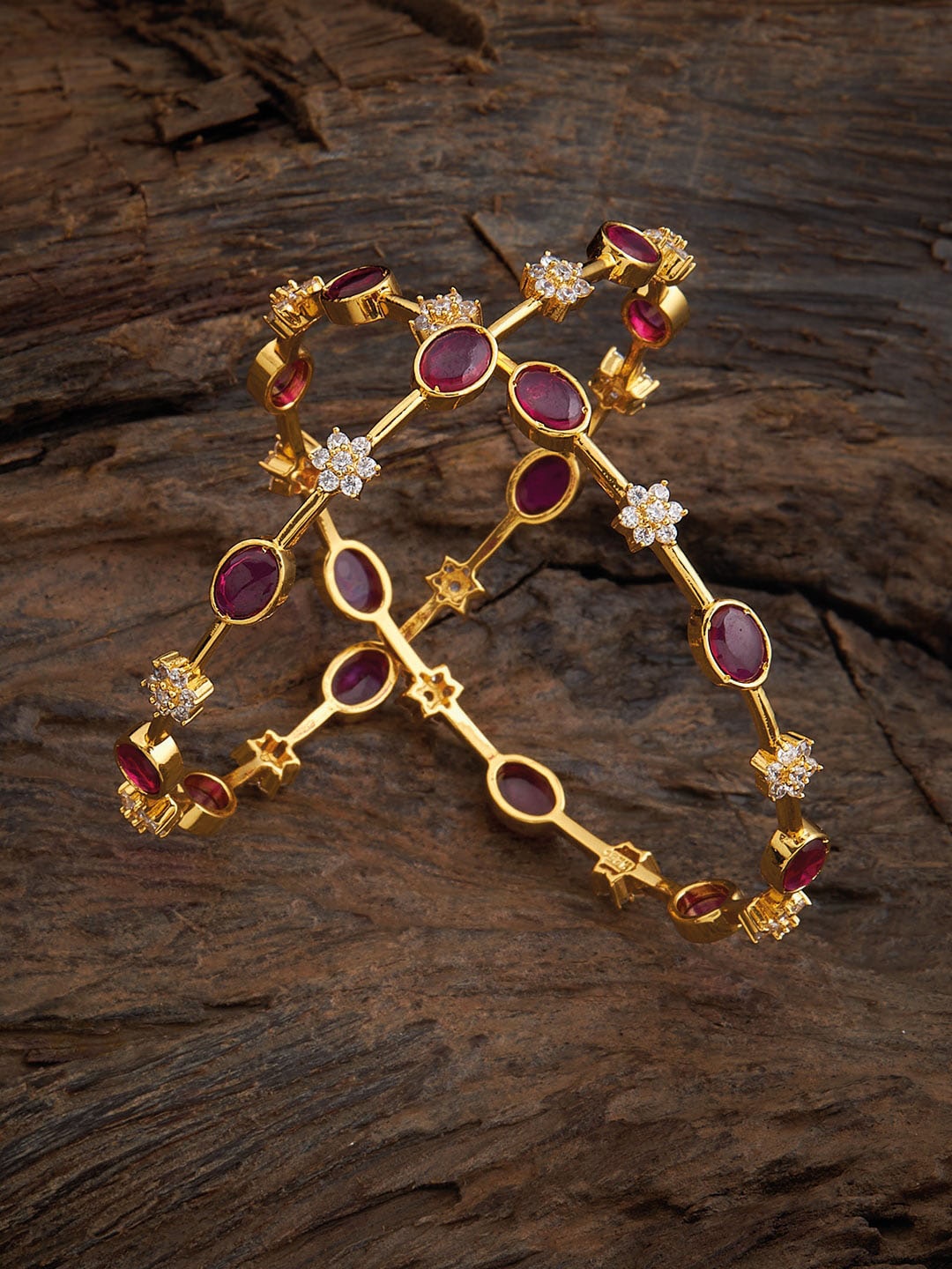 

Kushal's Fashion Jewellery Set Of 2 Gold-Plated 92.5 Pure Silver Ruby-studded Bangles