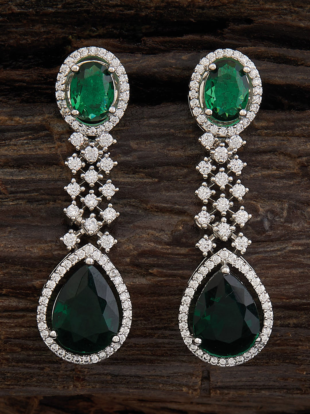 

Kushal's Fashion Jewellery Rhodium-Plated Teardrop Shaped Drop Earrings, Silver