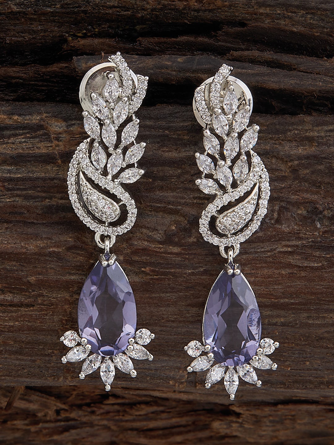 

Kushal's Fashion Jewellery Rhodium-Plated Cubic Zirconia Contemporary Drop Earrings, Silver