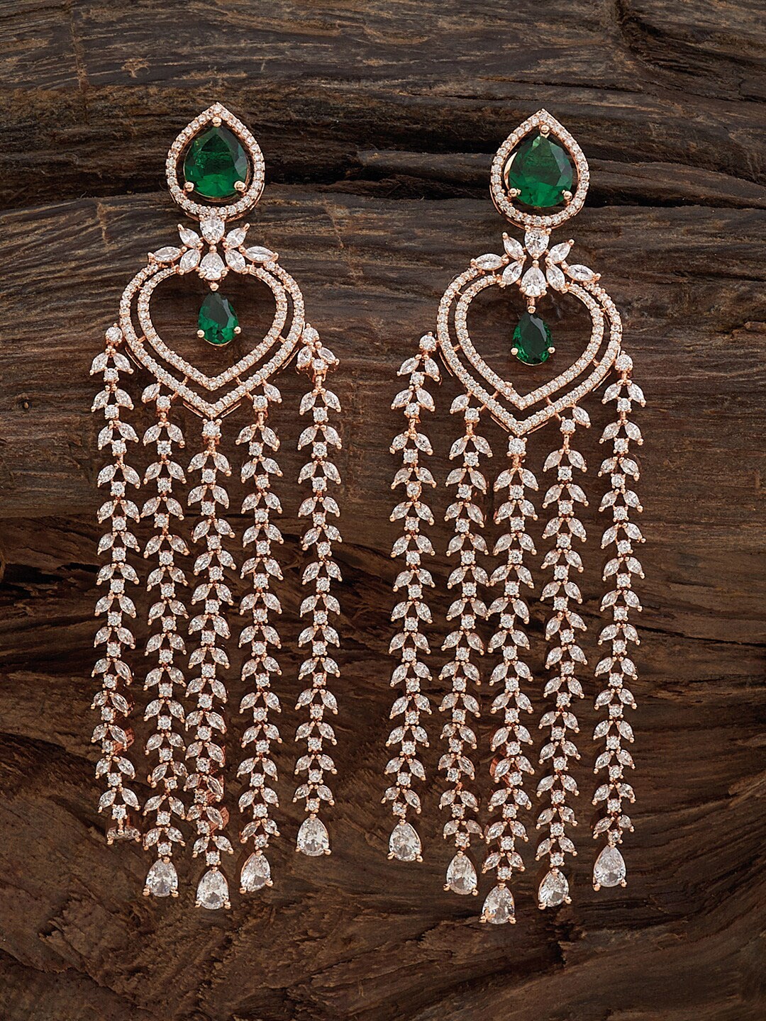 

Kushal's Fashion Jewellery Rose Gold-Plated C-Z Studded Contemporary Drop Earrings, Green