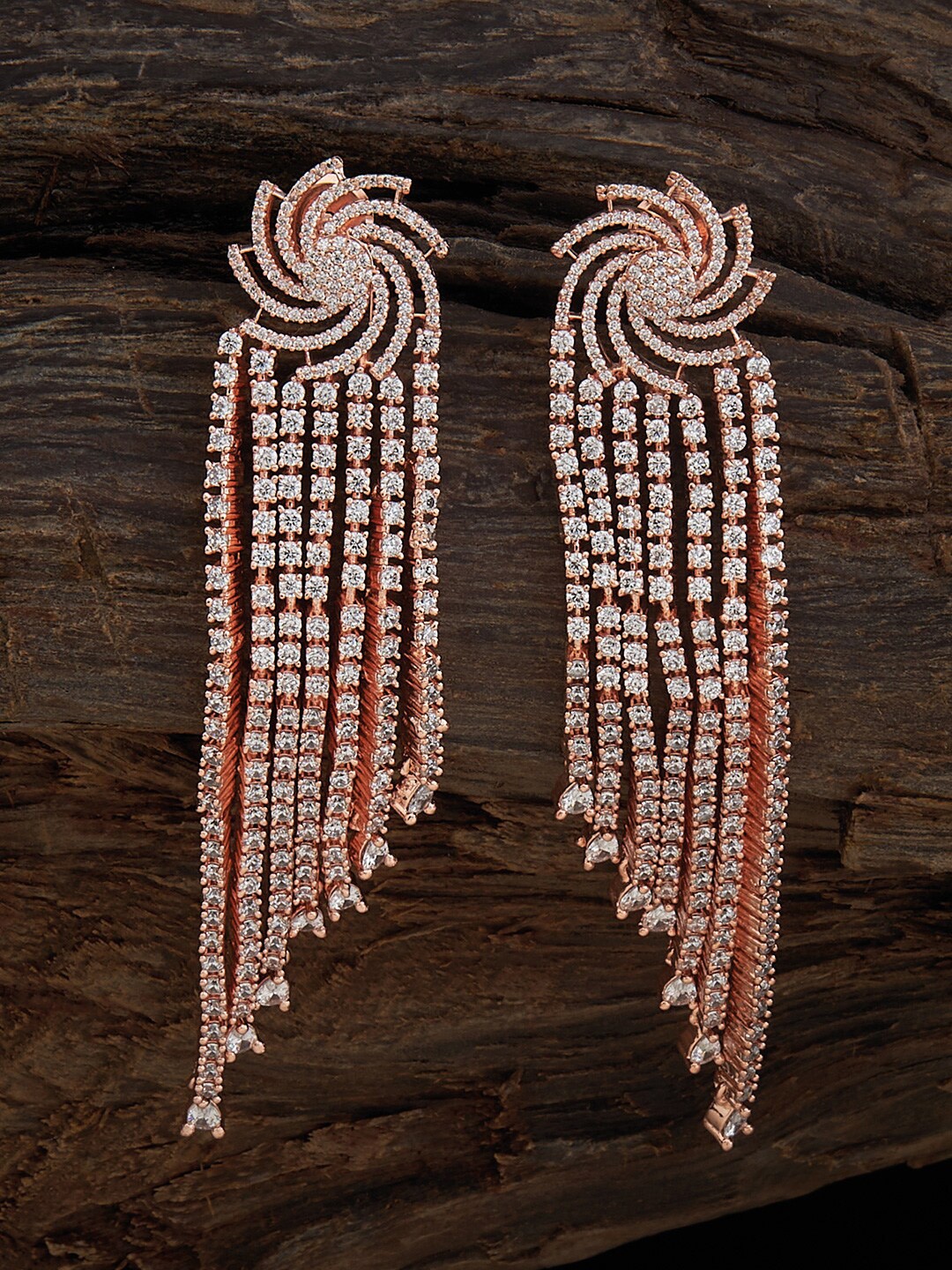 

Kushal's Fashion Jewellery Rose Gold-Plated C-Z Studded Contemporary Drop Earrings, White