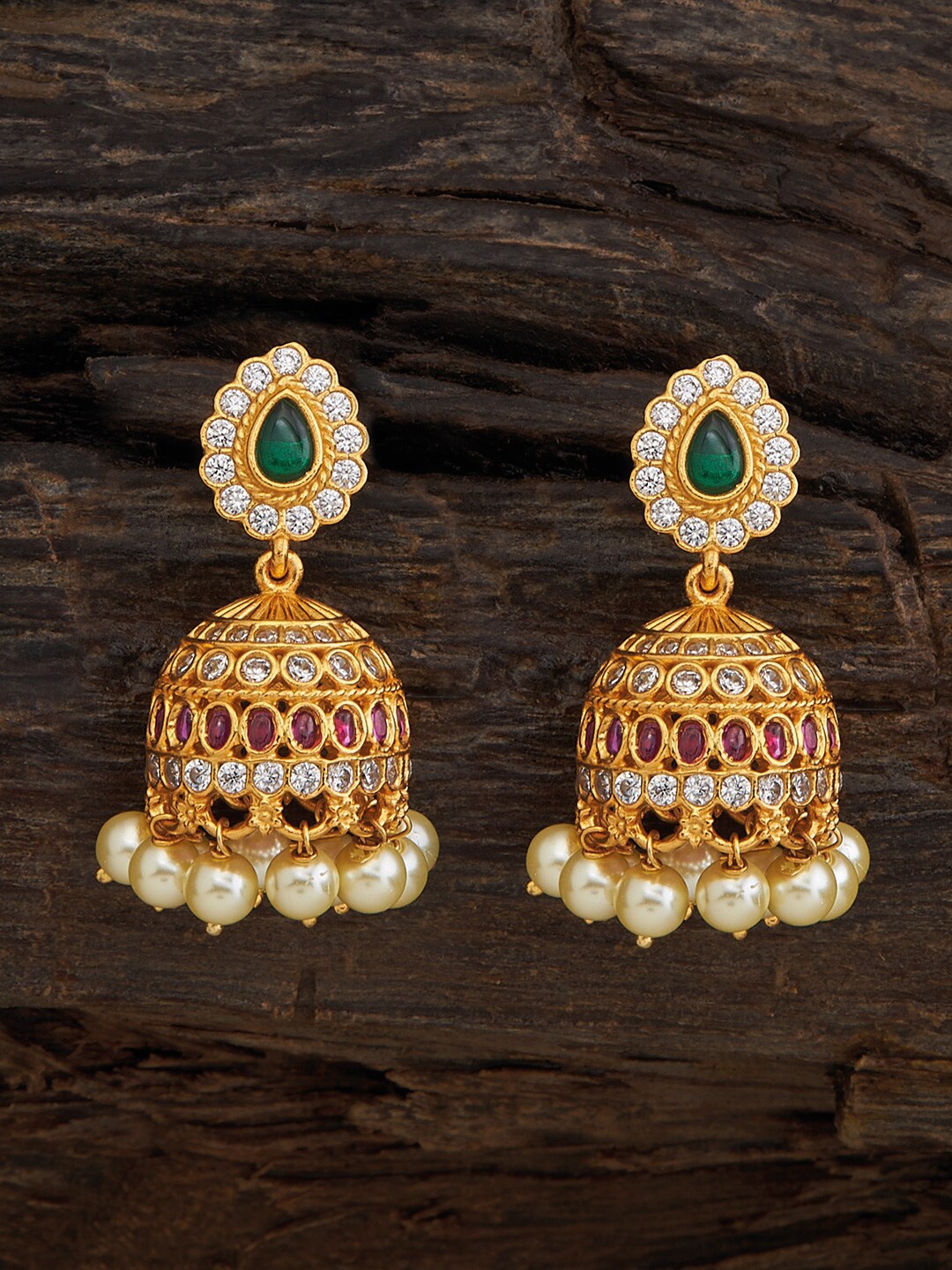 

Kushal's Fashion Jewellery 92.5 Pure Silver Gold-Plated Contemporary Jhumkas