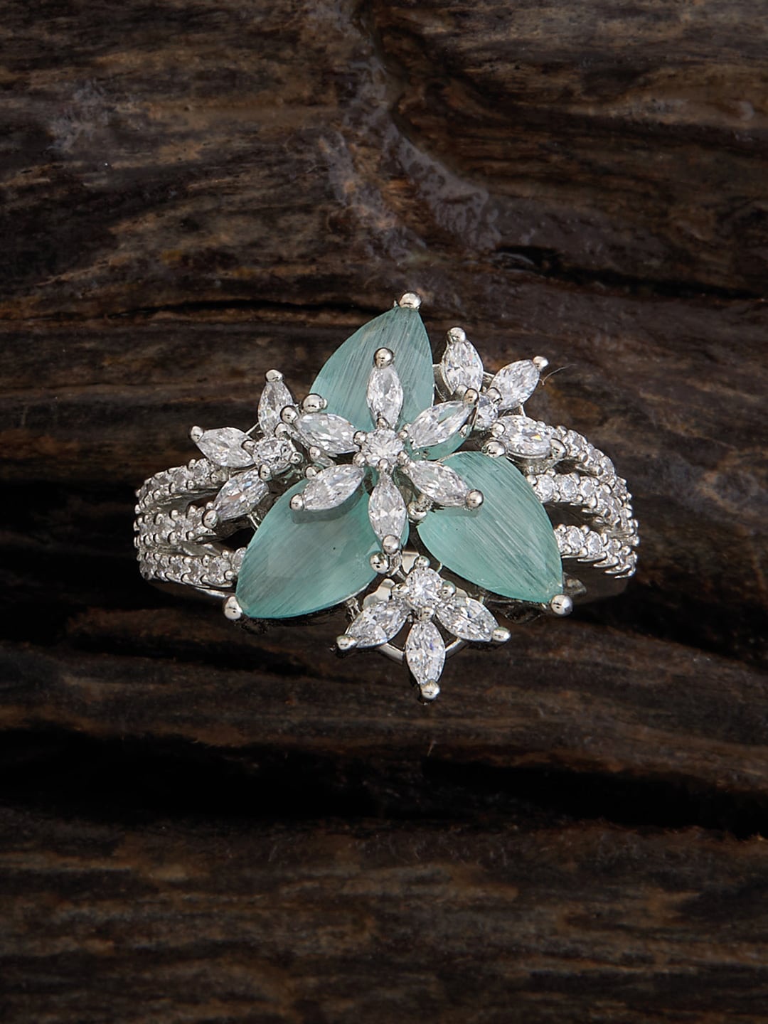 

Kushal's Fashion Jewellery Rhodium-Plated CZ-Studded Finger Ring, Silver