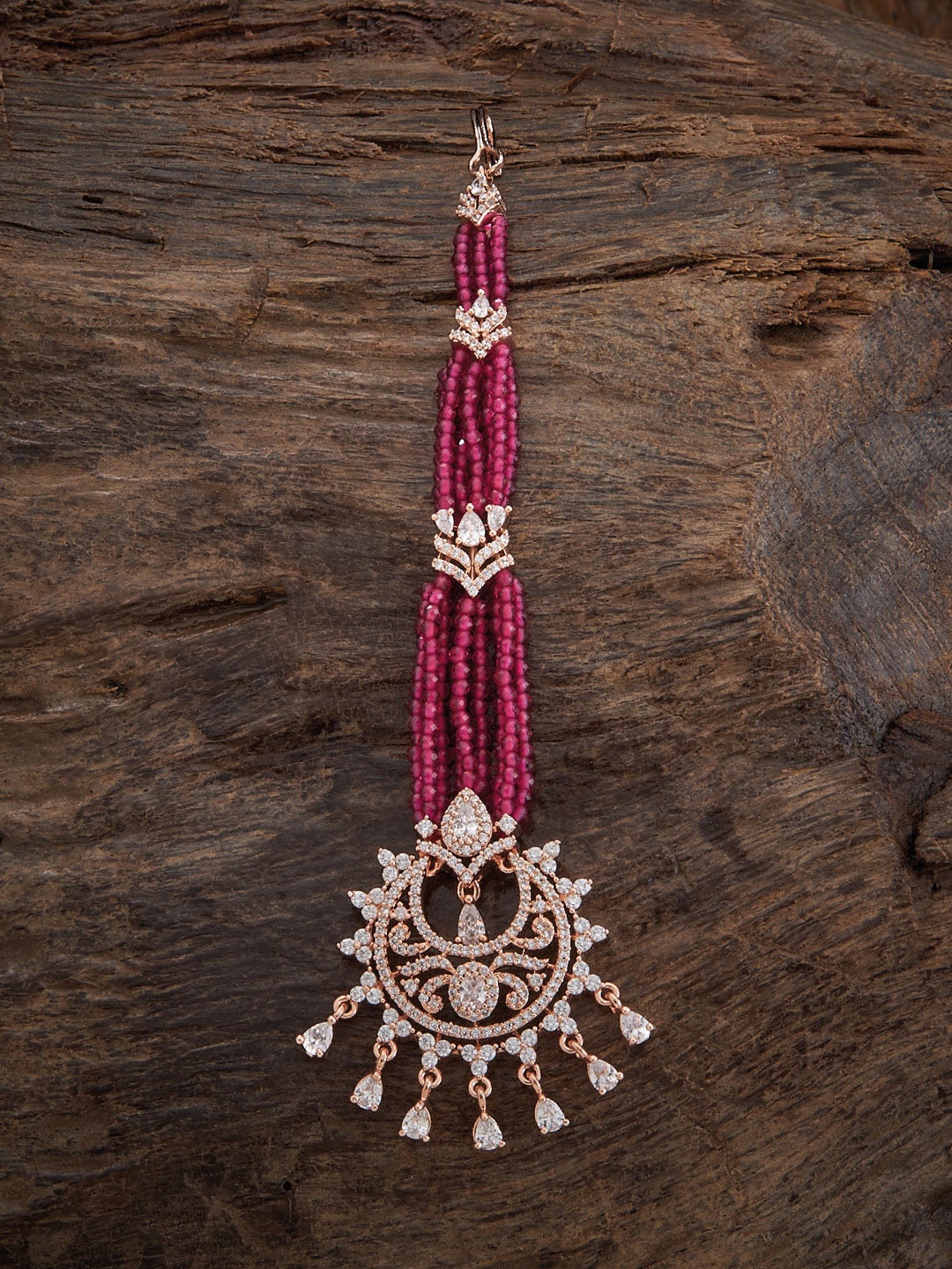 

Kushal's Fashion Jewellery Rose Gold-Plated Zircon-studded Maang Tikka