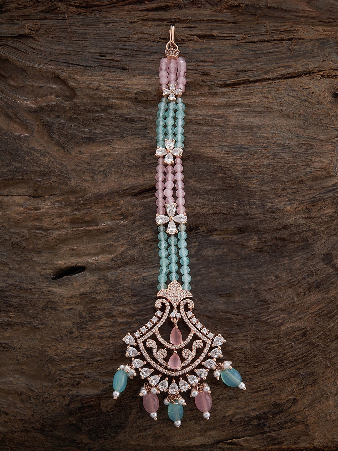 

Kushal's Fashion Jewellery Rose Gold-Plated CZ Studded Maang Tikka