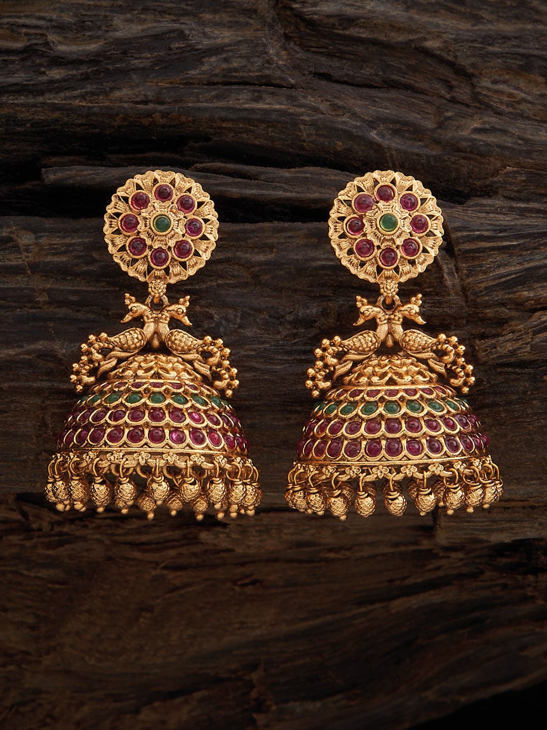 

Kushal's Fashion Jewellery Gold-Plated Dome Shaped Antique Jhumkas
