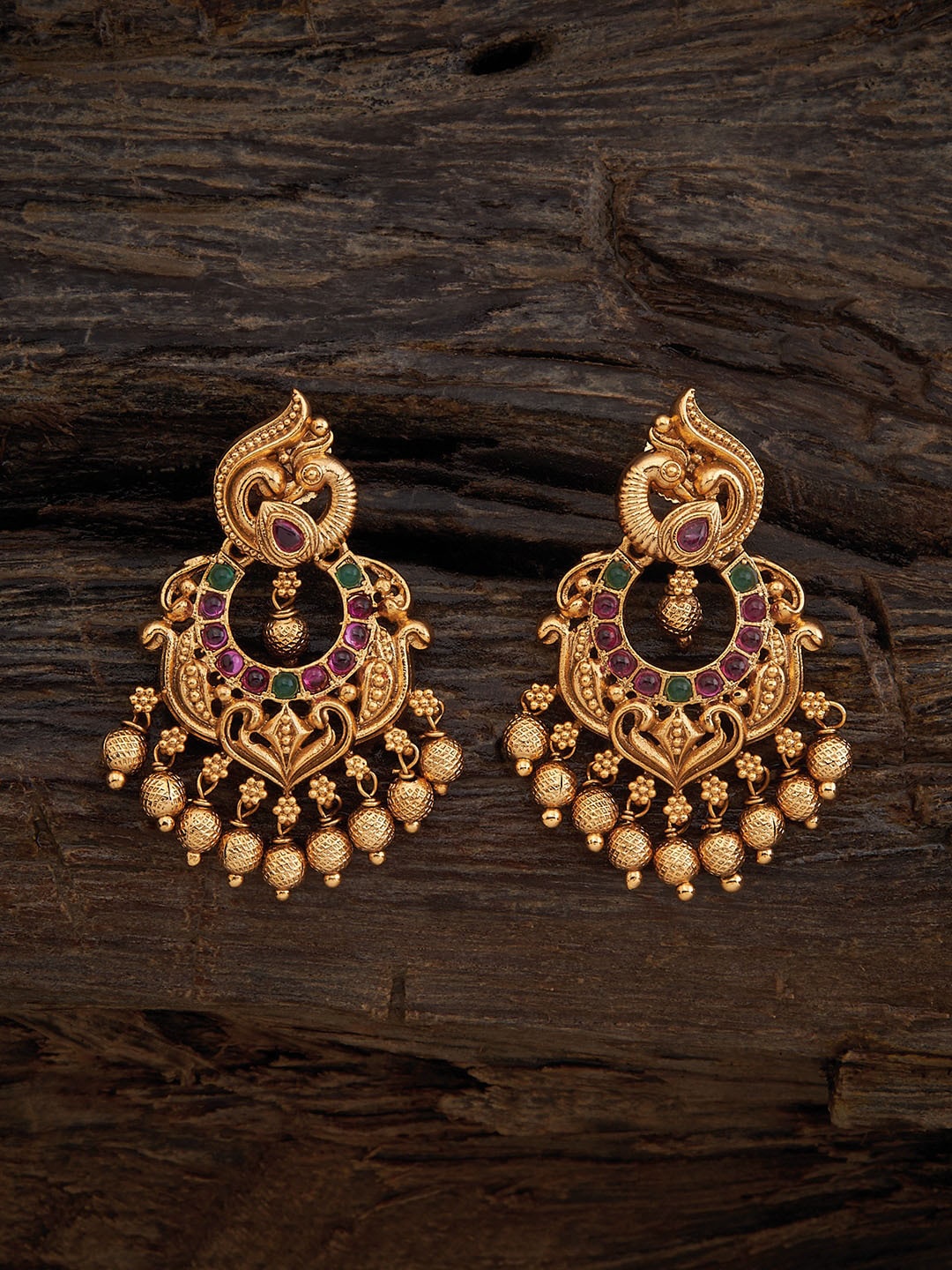 

Kushal's Fashion Jewellery Gold-Plated Peacock Shaped Antique Drop Earrings