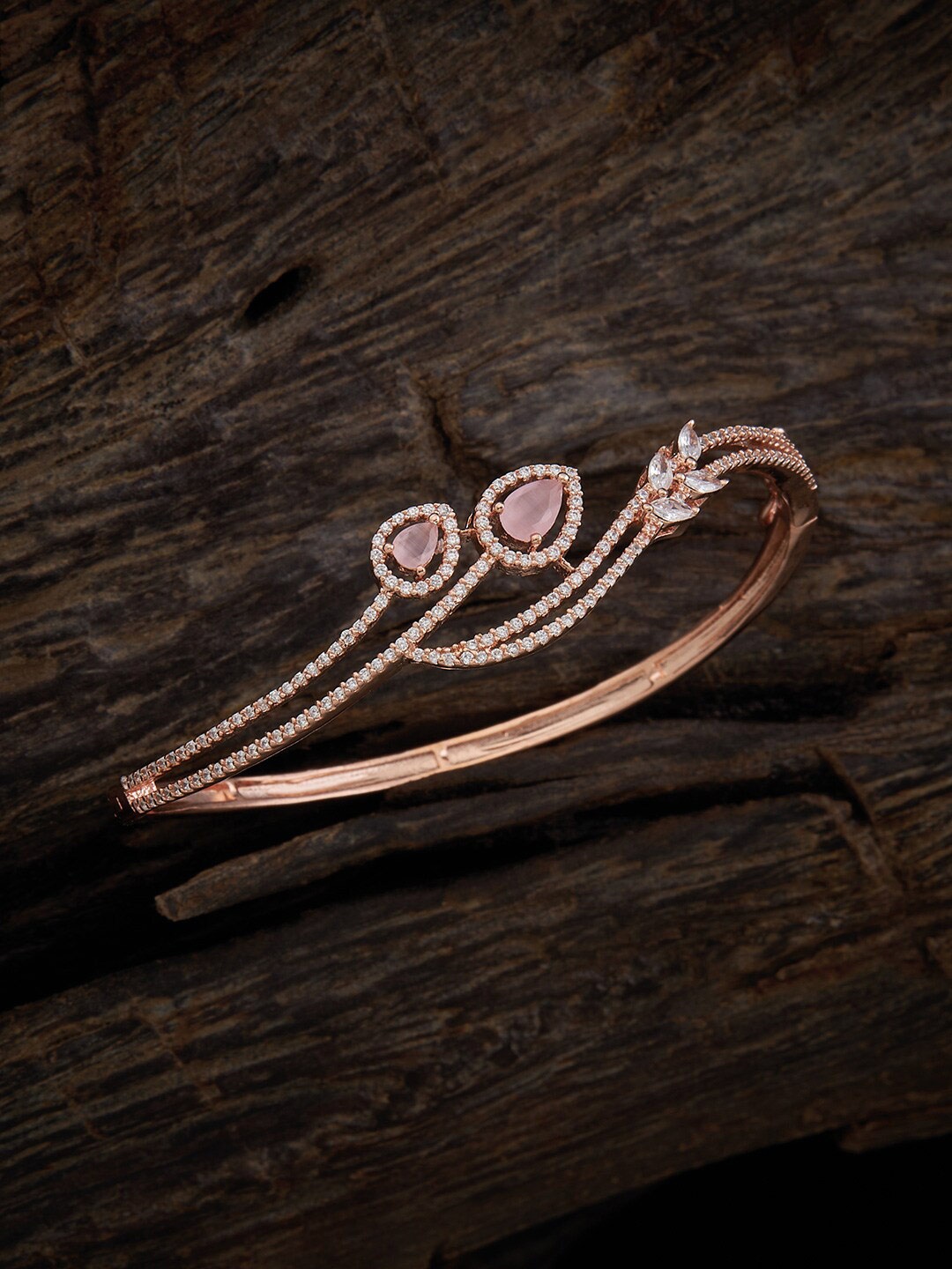 

Kushal's Fashion Jewellery Rose Gold-Plated Zircon Stone Studded Bangle-Style Bracelet