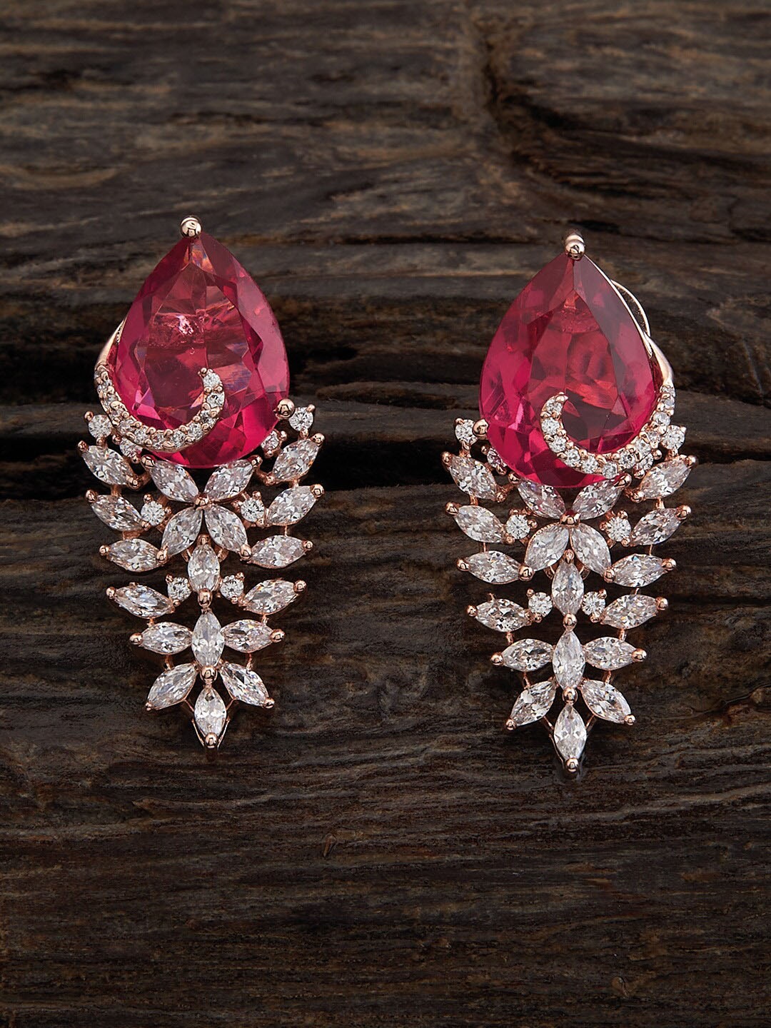 

Kushal's Fashion Jewellery Rose Gold-Plated CZ Studded Drop Earrings, Red