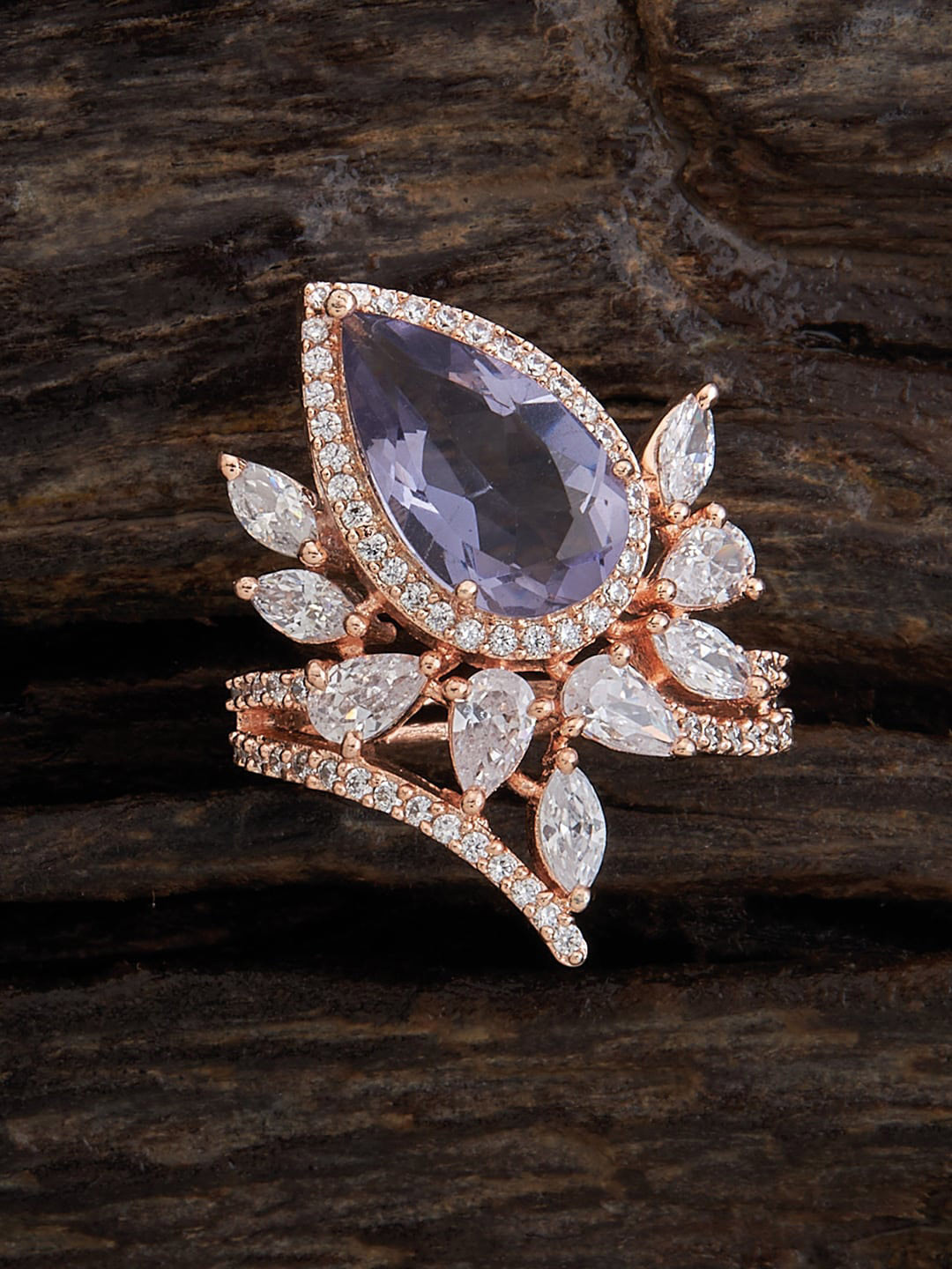 

Kushal's Fashion Jewellery Rose Gold-Plated CZ-Studded Finger Ring