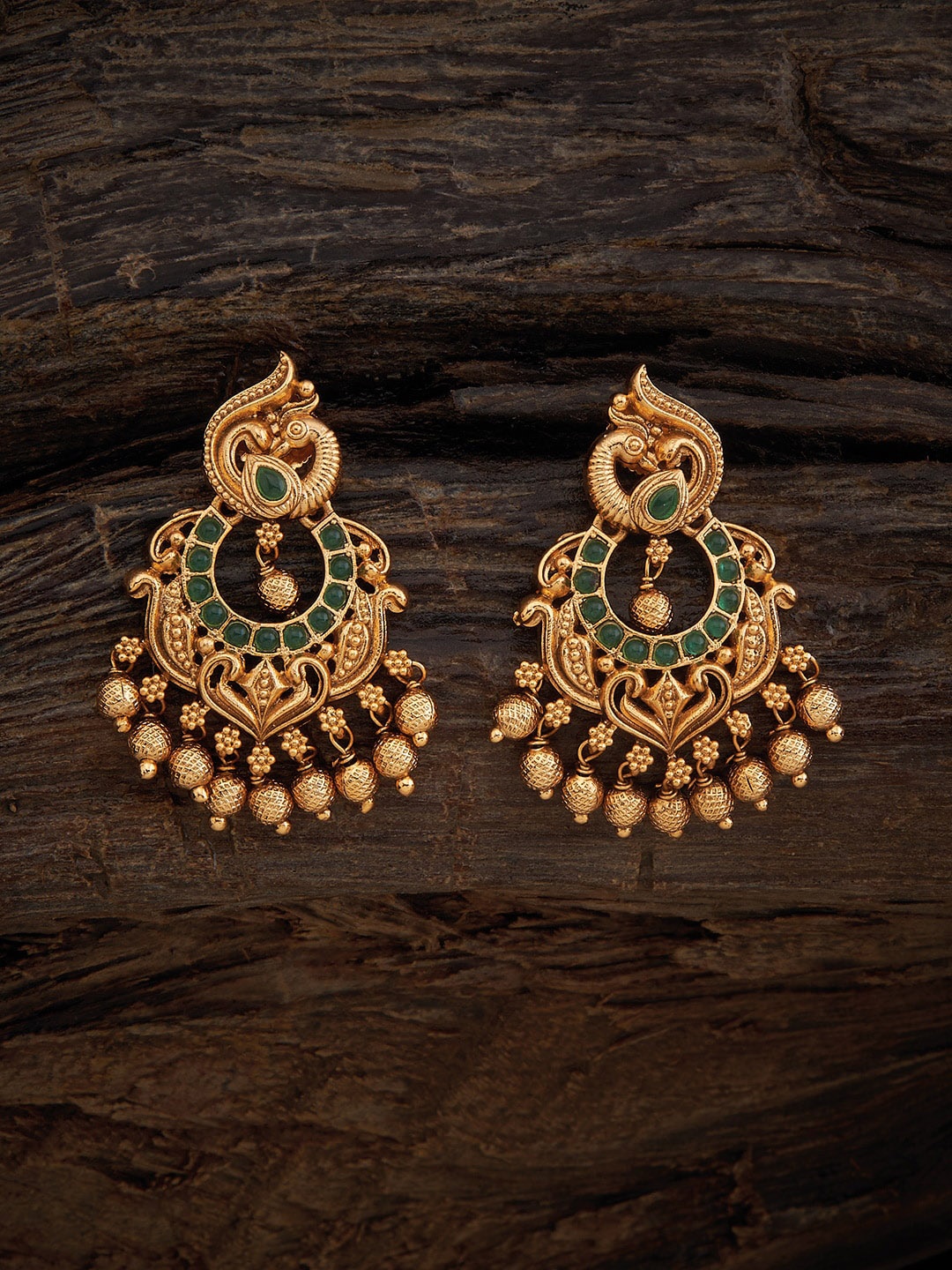 

Kushal's Fashion Jewellery Gold-Plated CZ-Studded Chandbalis, Green