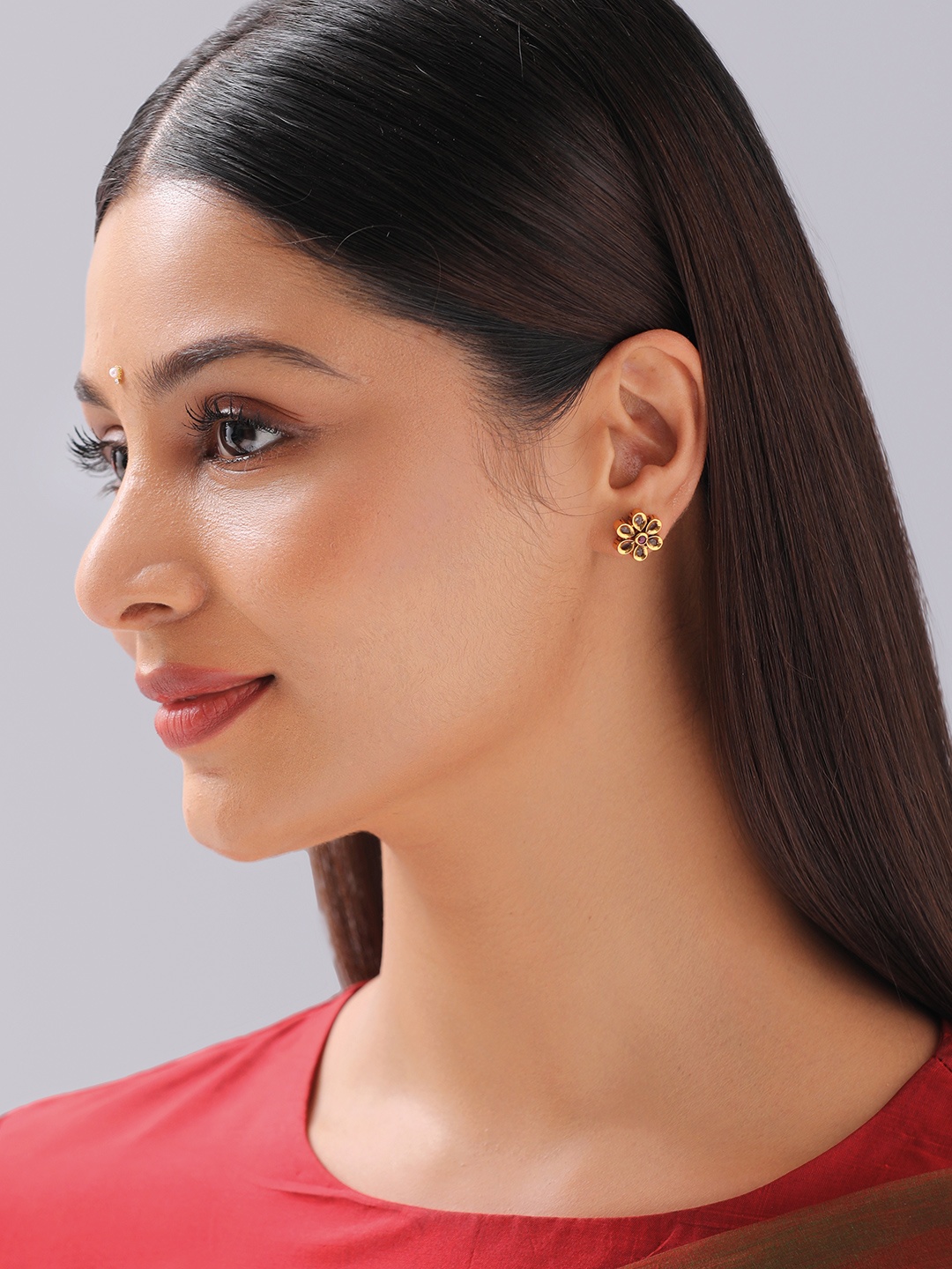 

Kushal's Fashion Jewellery Gold-Plated Studs Earrings, Red