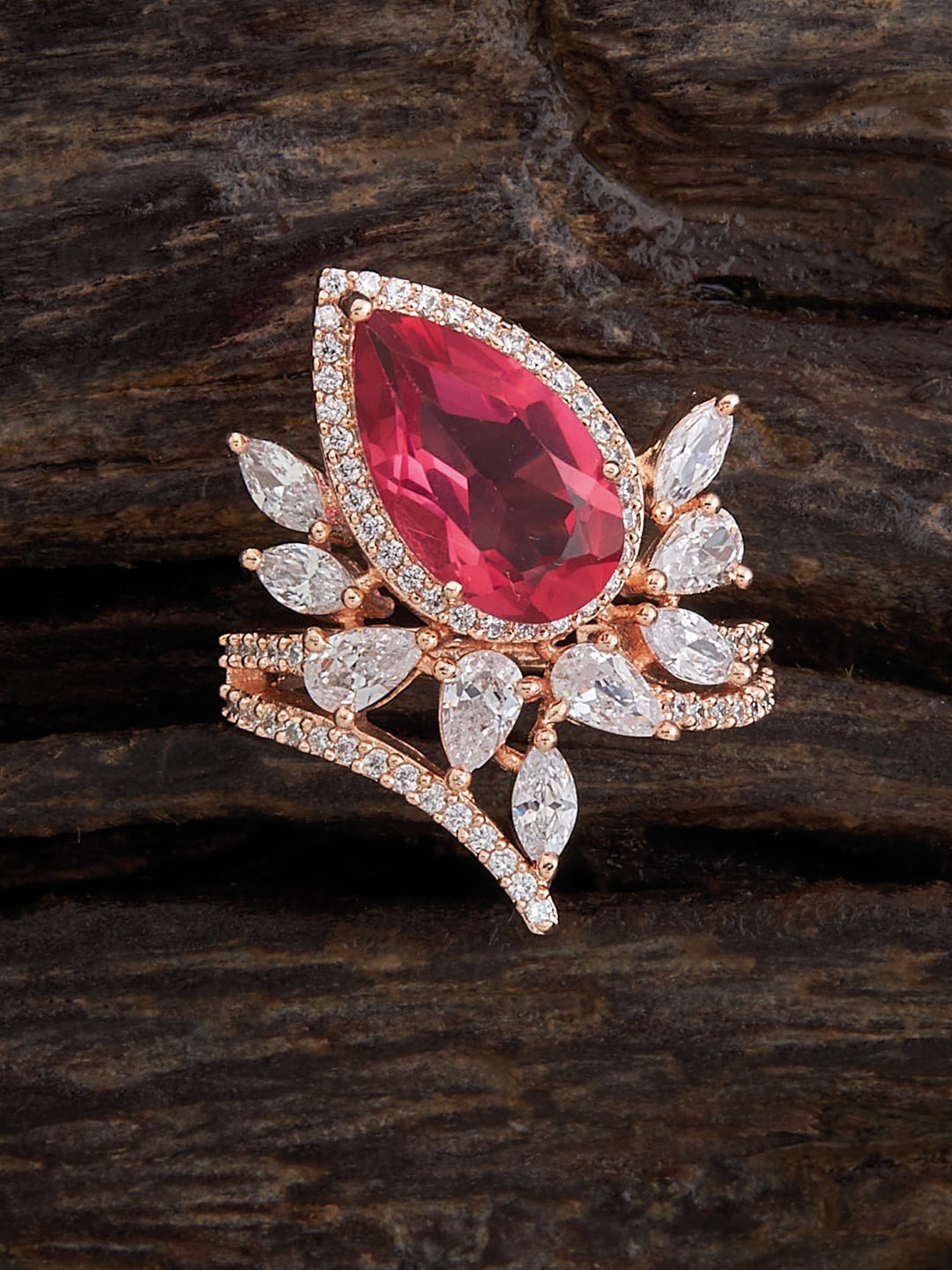 

Kushal's Fashion Jewellery Rose Gold-Plated CZ-Studded Adjustable Finger Ring