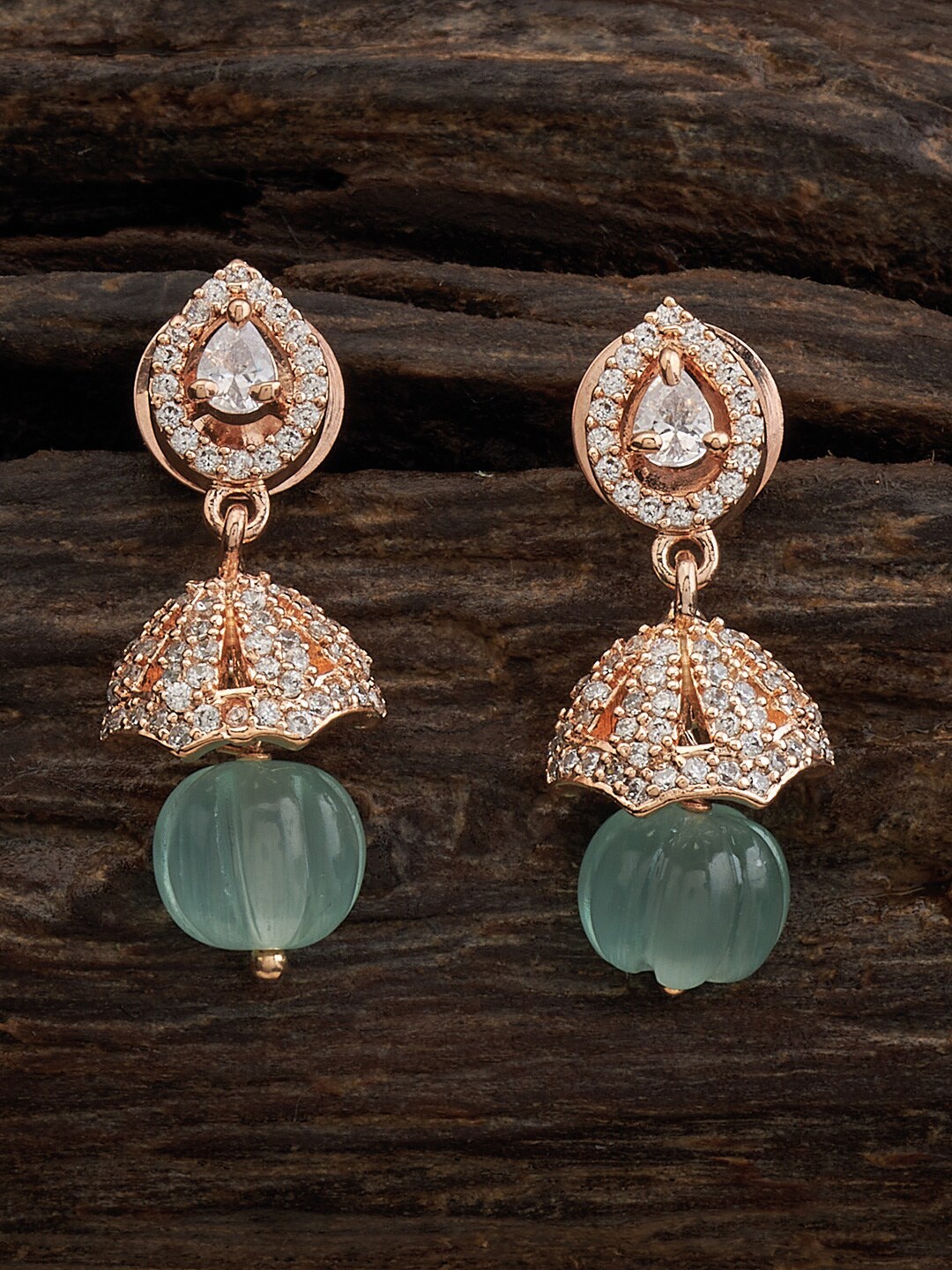 

Kushal's Fashion Jewellery Rose Gold-Plated CZ-Studded Jhumkas, Sea green