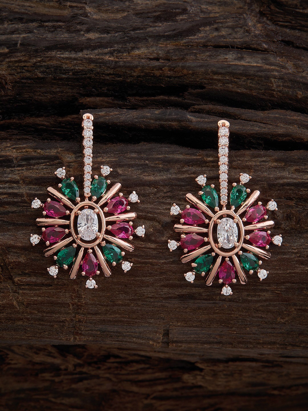 

Kushal's Fashion Jewellery Rose Gold-Plated Drop Earrings, Red