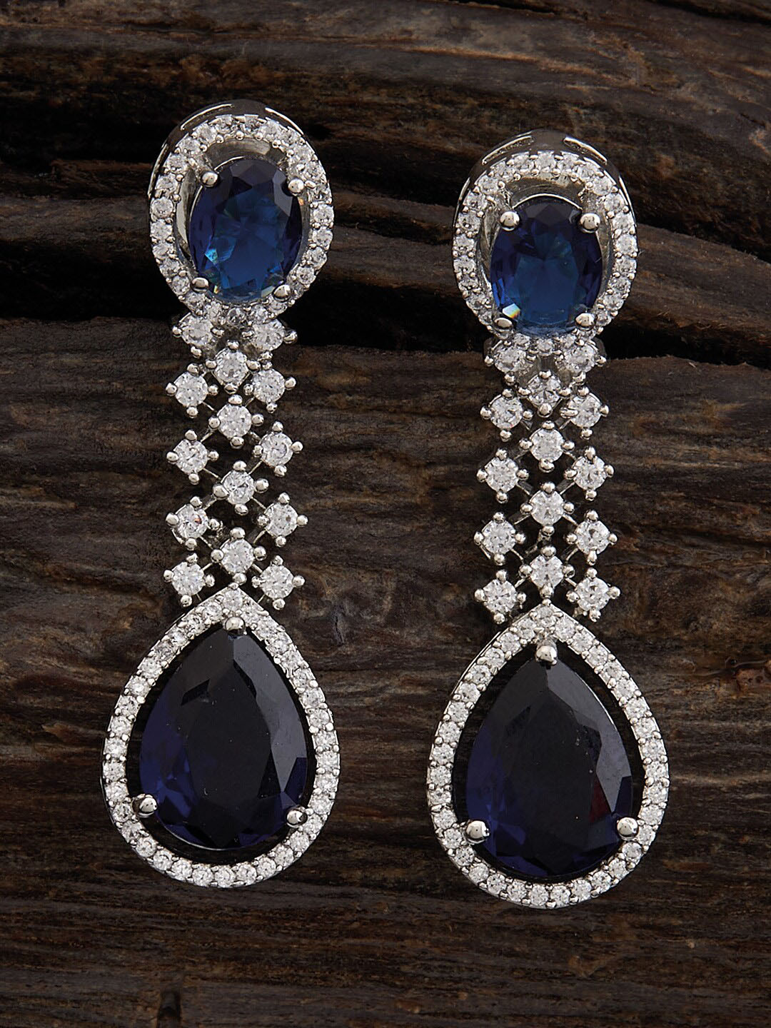 

Kushal's Fashion Jewellery Rhodium-Plated CZ -Studded Drop Earrings, Silver