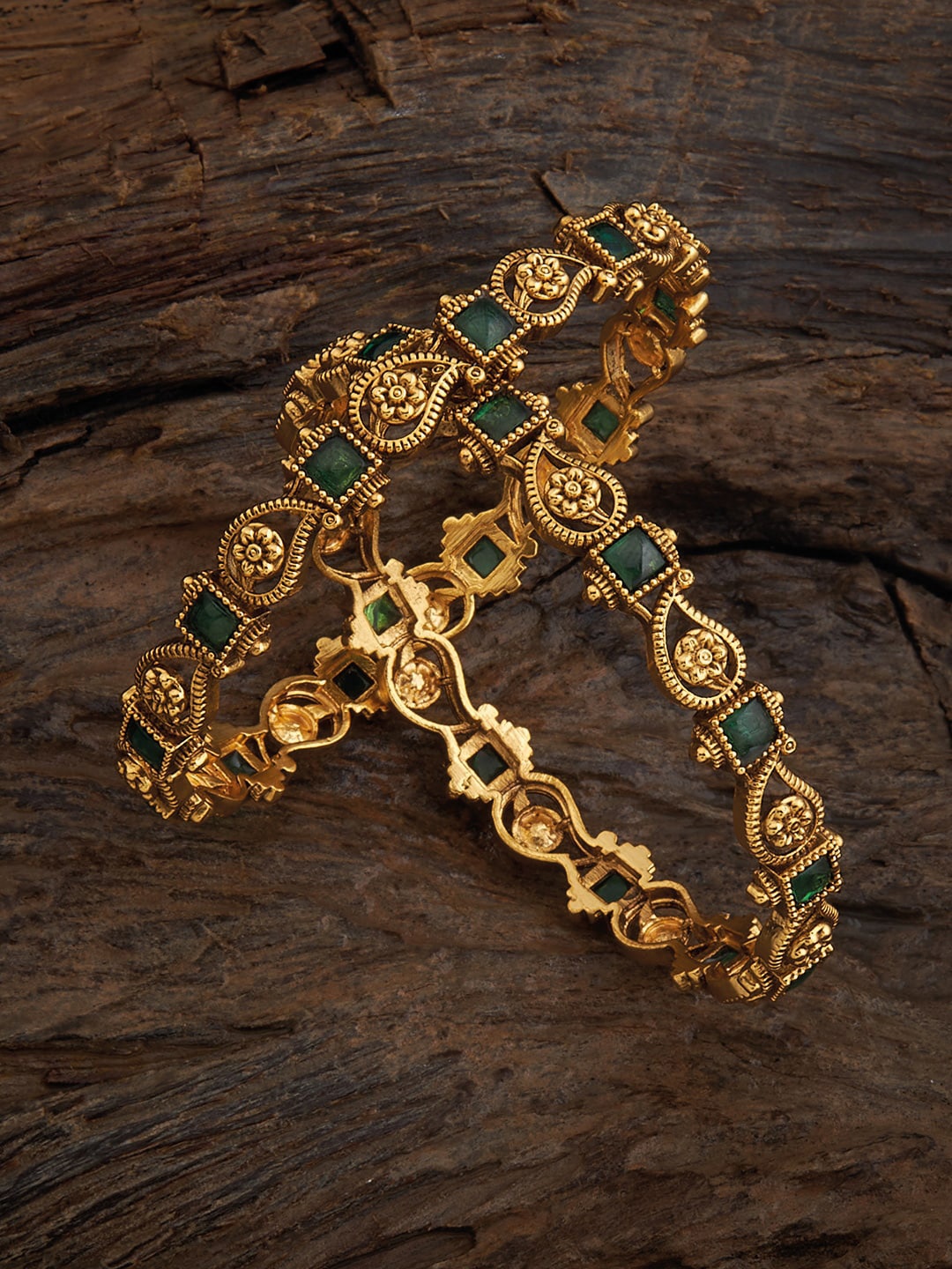 

Kushal's Fashion Jewellery Set Of 2 Gold-Plated Stone Studded Bangles
