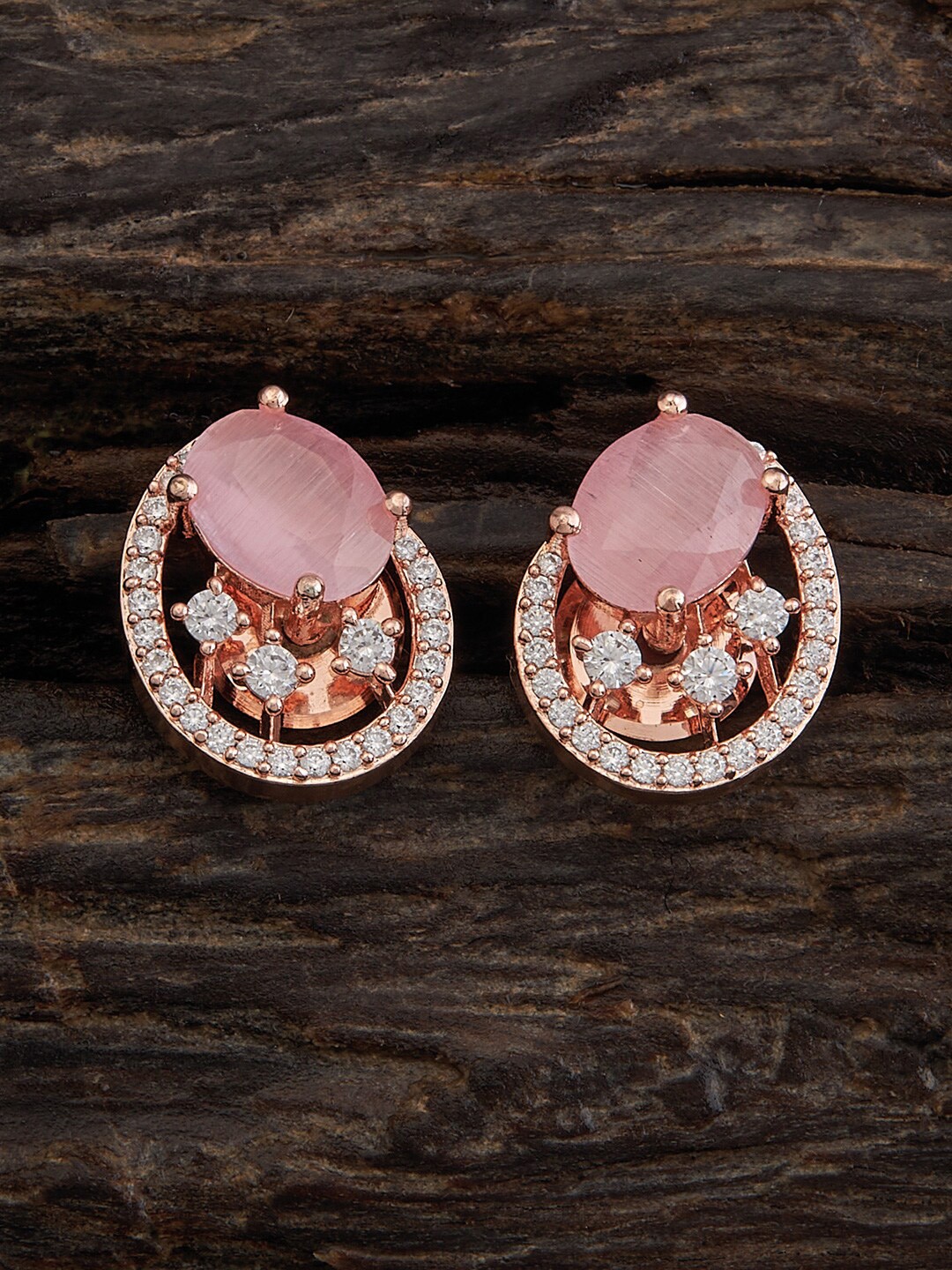 

Kushal's Fashion Jewellery Rose Gold-Plated CZ Studded Studs Earrings