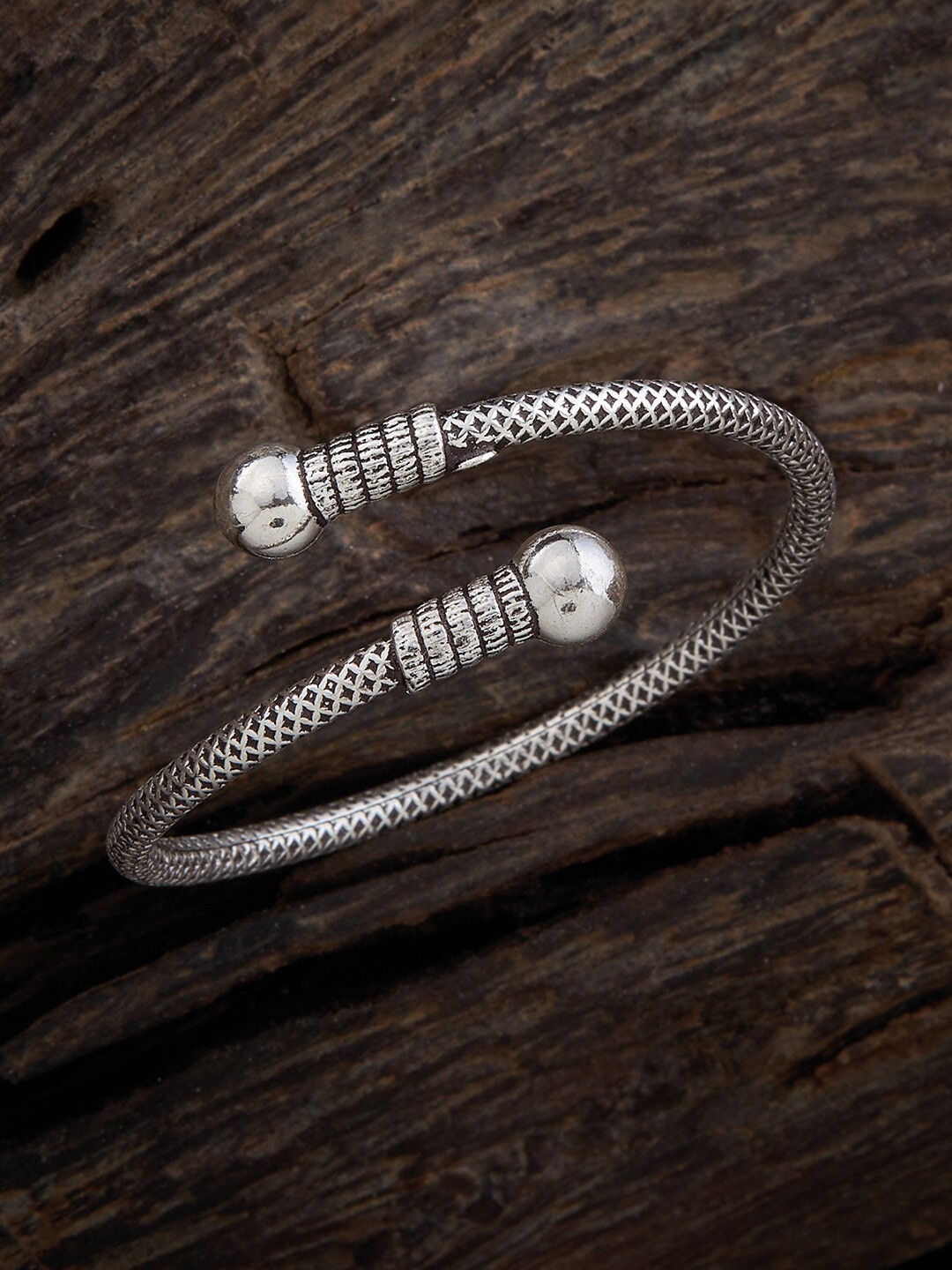 

Kushal's Fashion Jewellery 92.5 Pure Silver Rhodium-Plated Kada Bracelet
