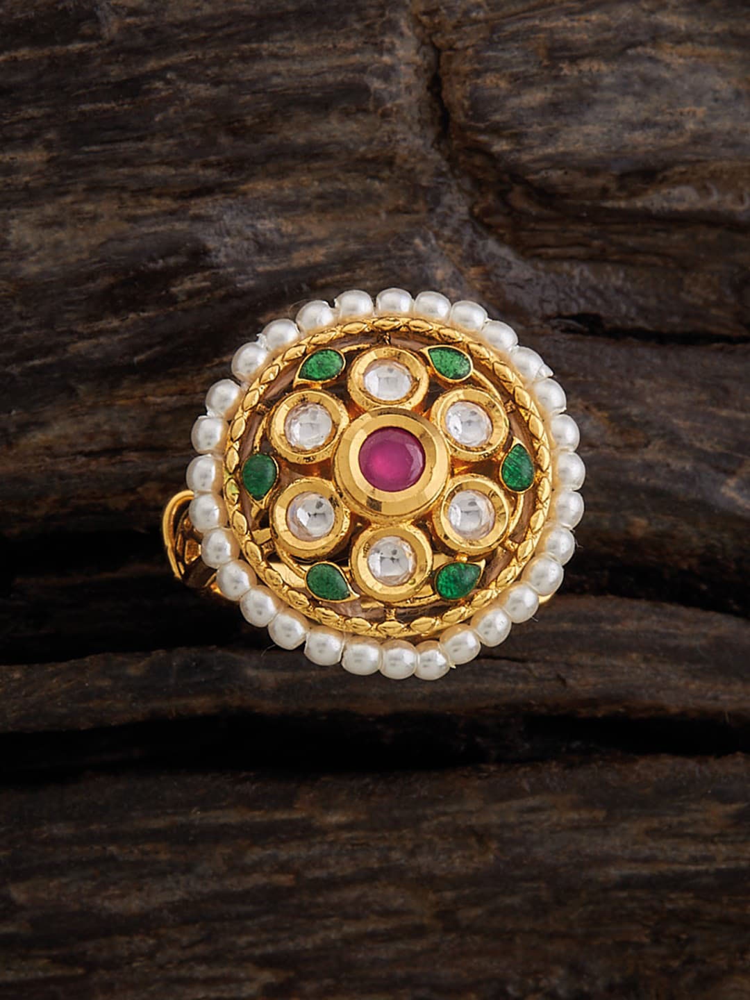 

Kushal's Fashion Jewellery Kundan-Studded Adjustable Finger Ring, Gold