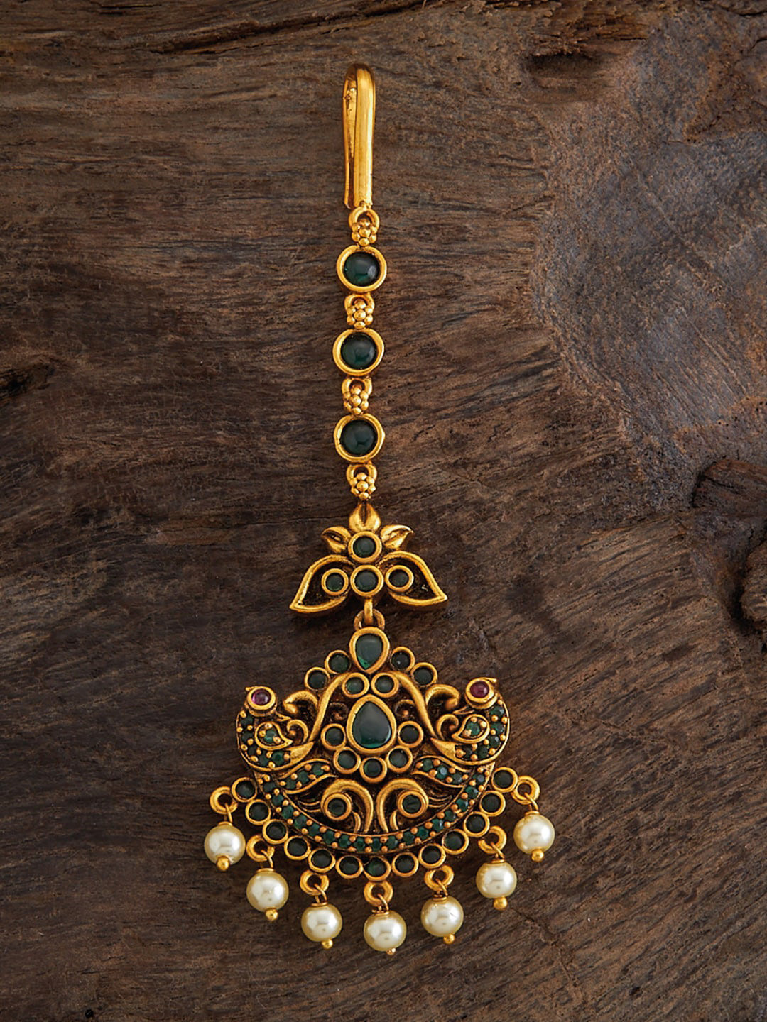 

Kushal's Fashion Jewellery Gold-Plated Stone Studded Maang Tikka