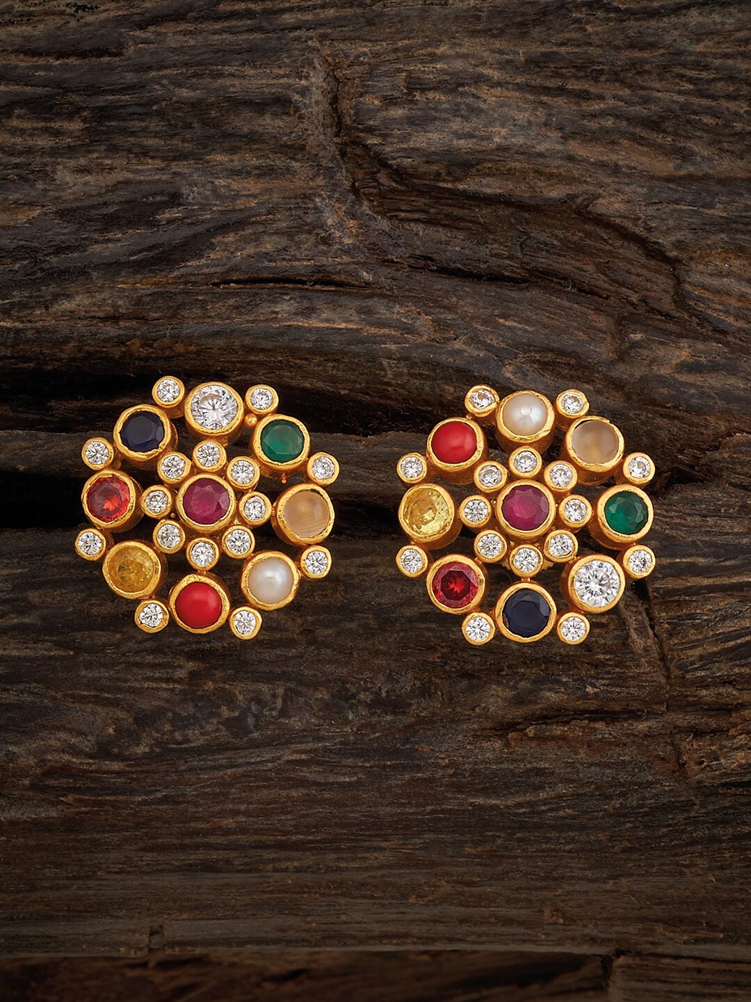 

Kushal's Fashion Jewellery 92.5 Pure Silver Floral Studs Earrings, Gold