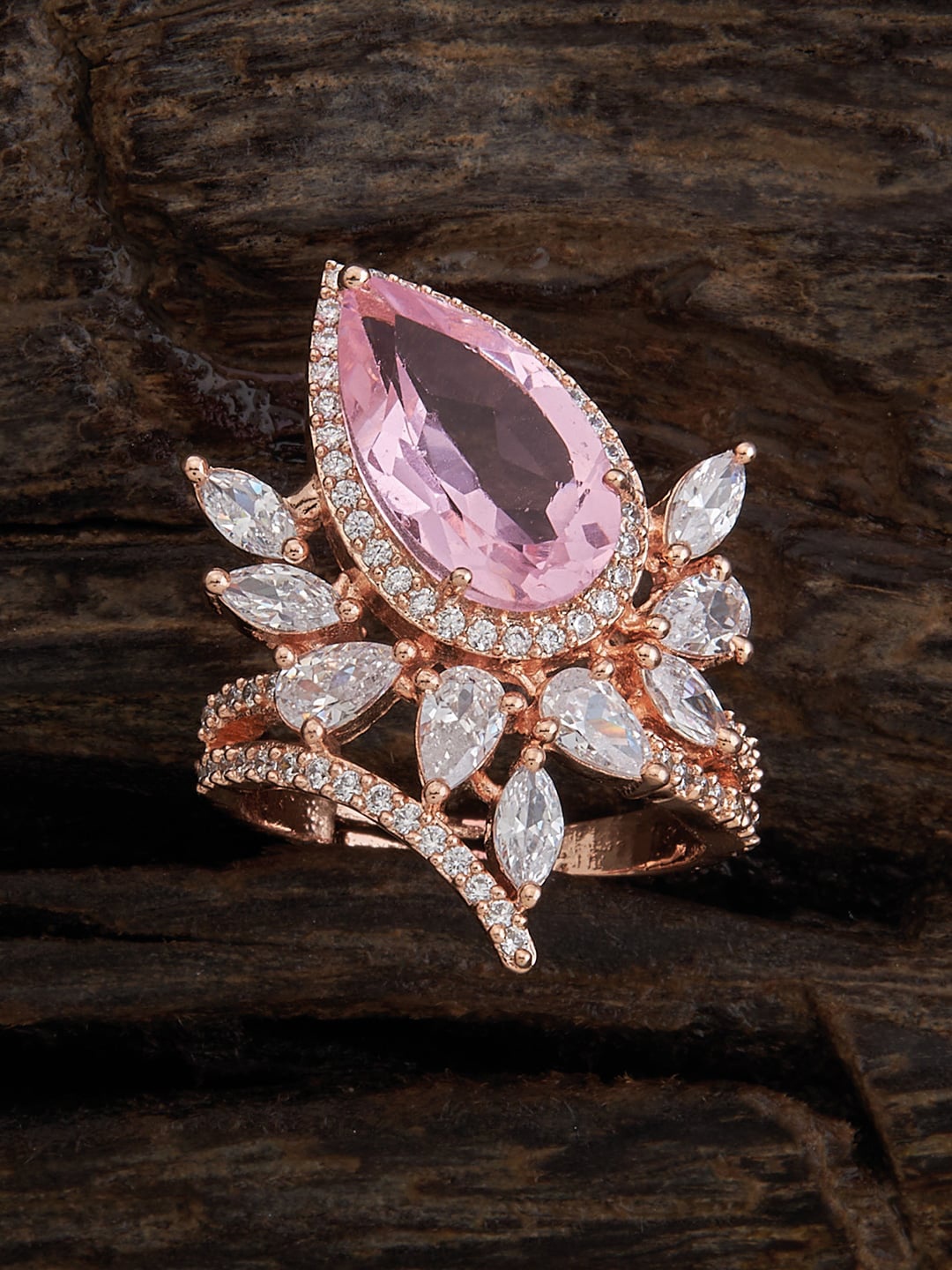 

Kushal's Fashion Jewellery Rose-Gold Plated CZ-Studded Adjustable Finger Ring
