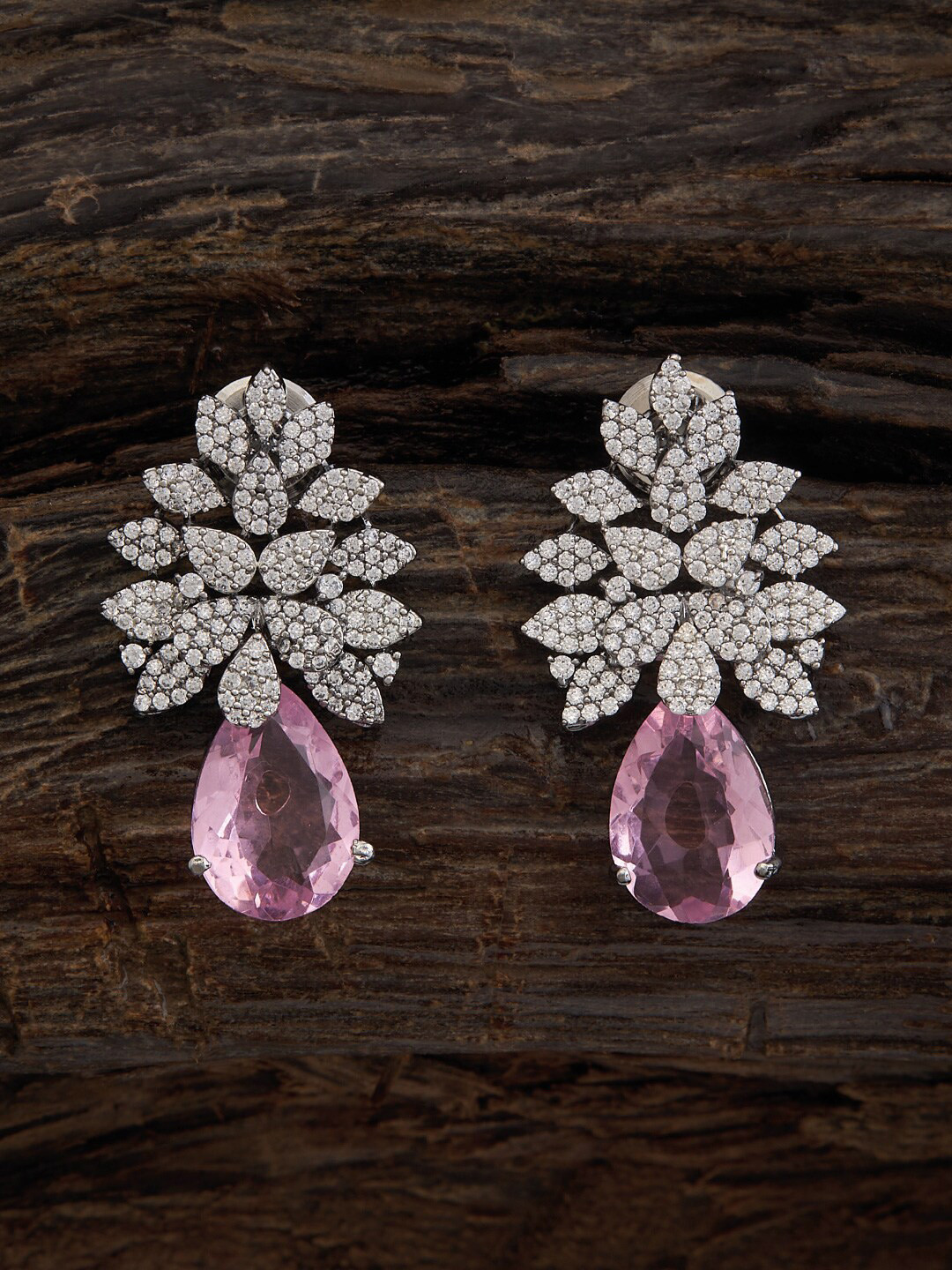 

Kushal's Fashion Jewellery Rhodium-Plated Teardrop Shaped Studs Earrings, Silver