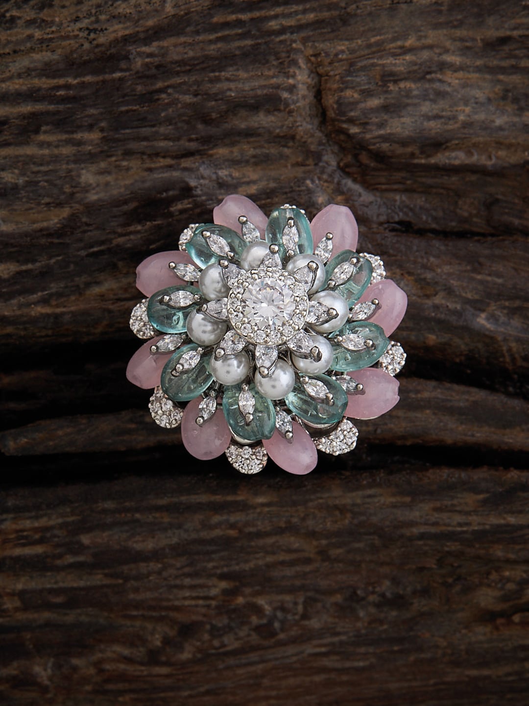 

Kushal's Fashion Jewellery Rhodium-Plated CZ-studded Finger Ring, Silver