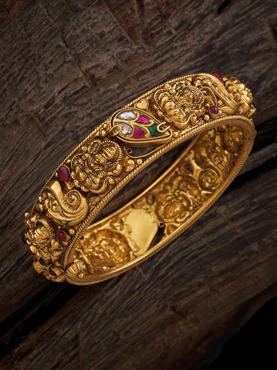 

Kushal's Fashion Jewellery 92.5 Sterling Silver Gold-Plated Stones-Studded Bangles