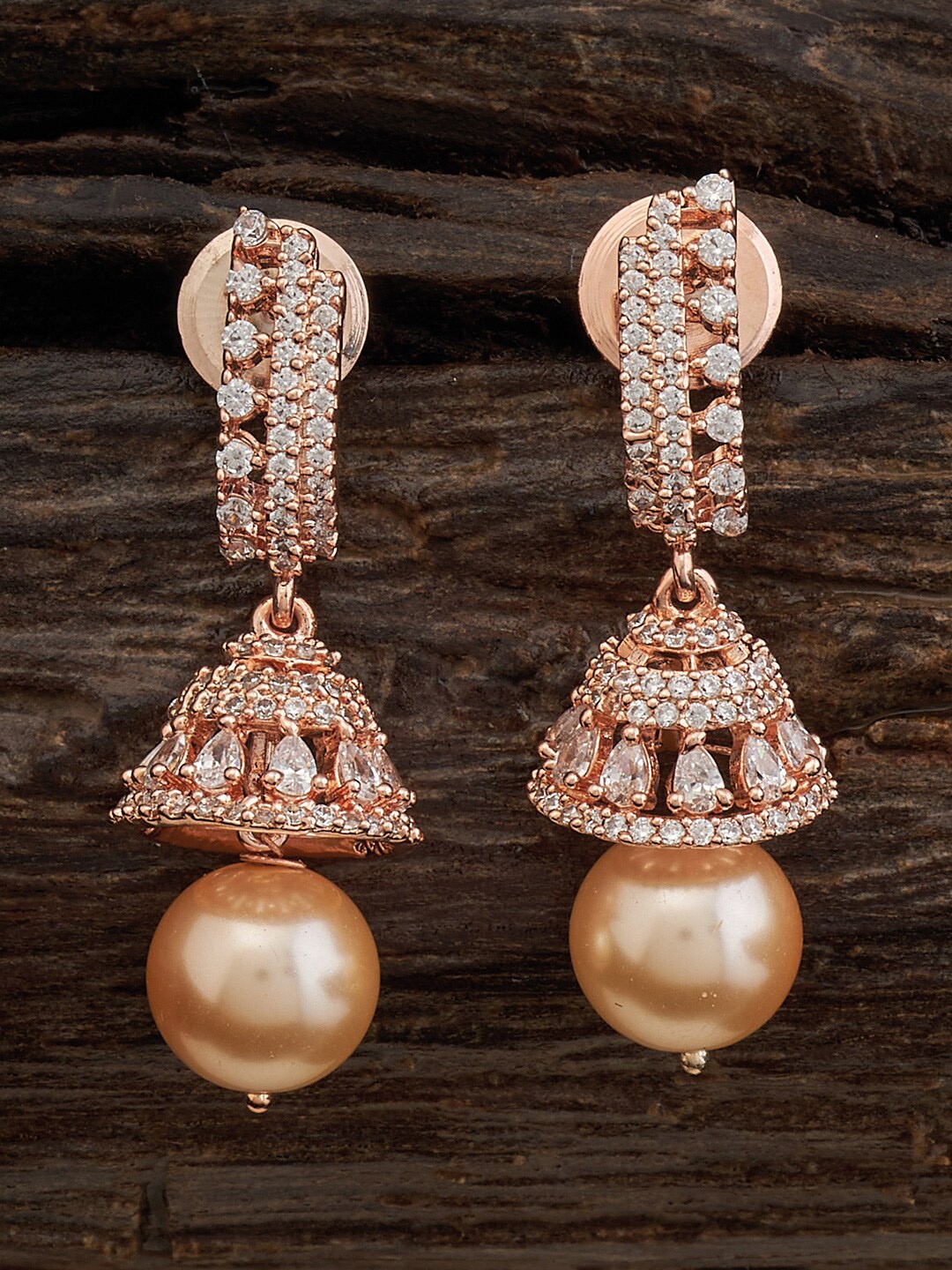 

Kushal's Fashion Jewellery Rose Gold-Plated Dome Shaped Jumkas Earrings, White