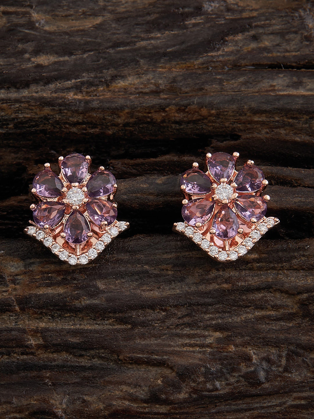 

Kushal's Fashion Jewellery Rose Gold Plated Floral Studs Earrings, Lavender