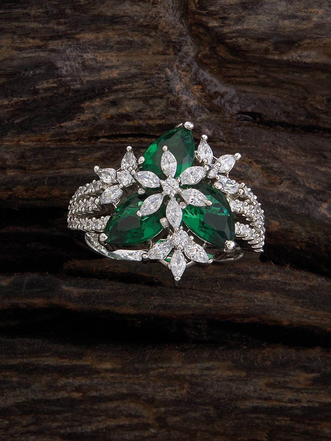 

Kushal's Fashion Jewellery Rhodium-Plated Zircon-studded Finger Ring, Silver