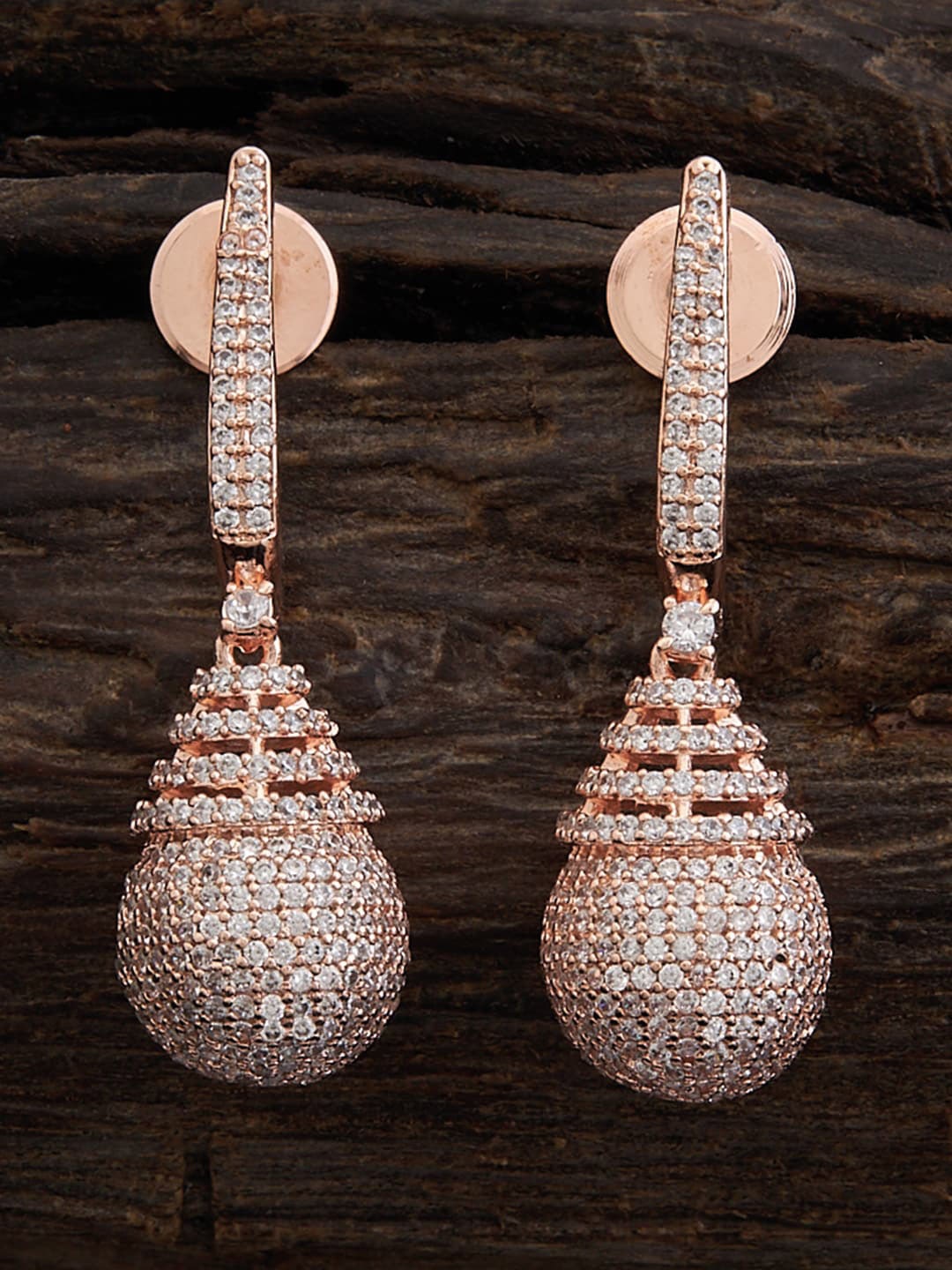 

Kushal's Fashion Jewellery Rose Gold Plated CZ Studded Teardrop Shaped Drop Earrings