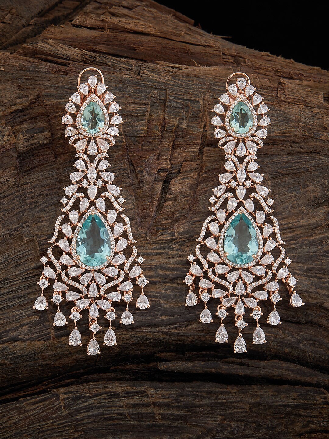 

Kushal's Fashion Jewellery Rose Gold Plated Cubic Zirconia Studded Drop Earrings, Sea green