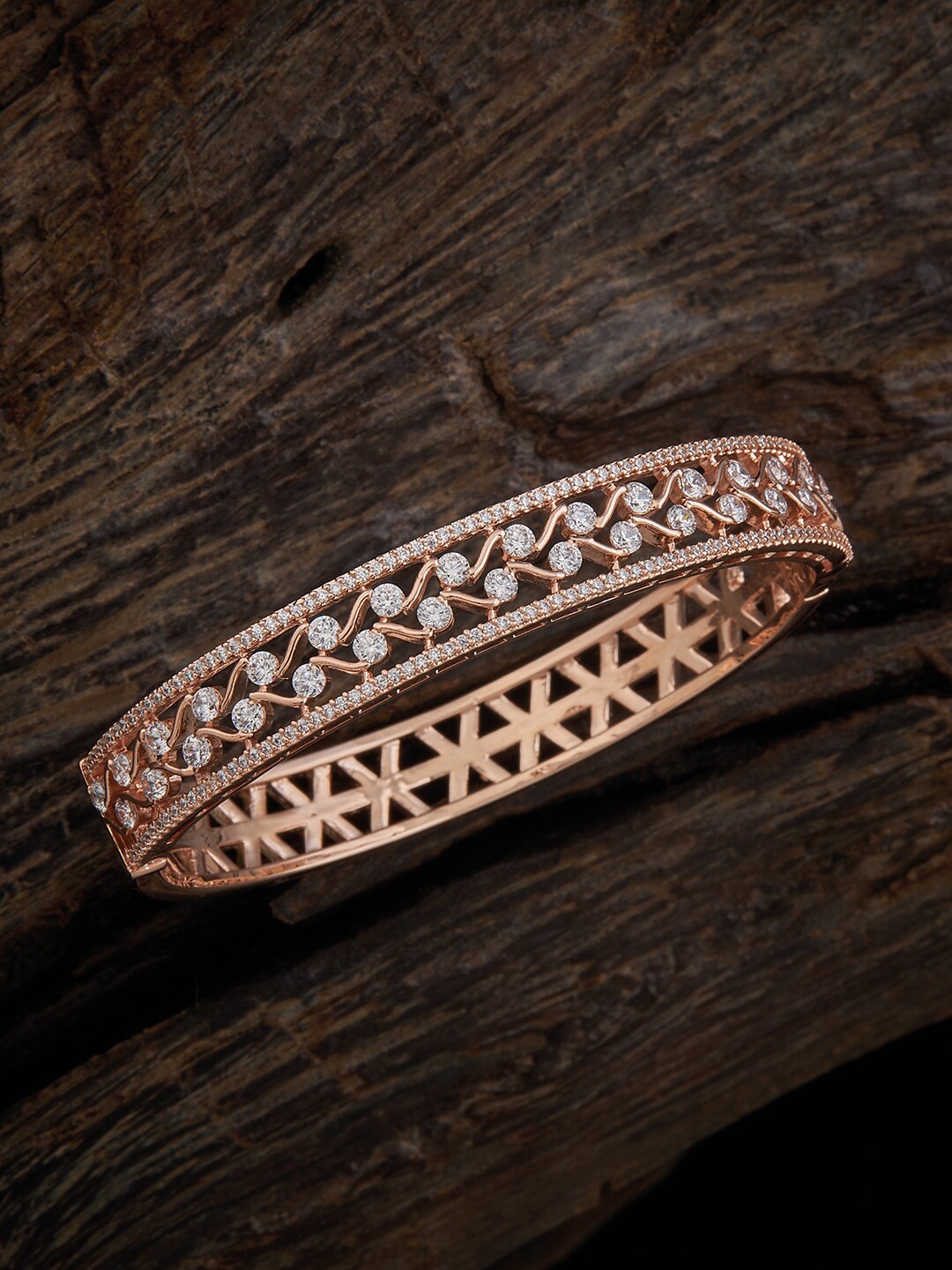 

Kushal's Fashion Jewellery Rose Gold-Plated Stone-Studded Kada Bracelet