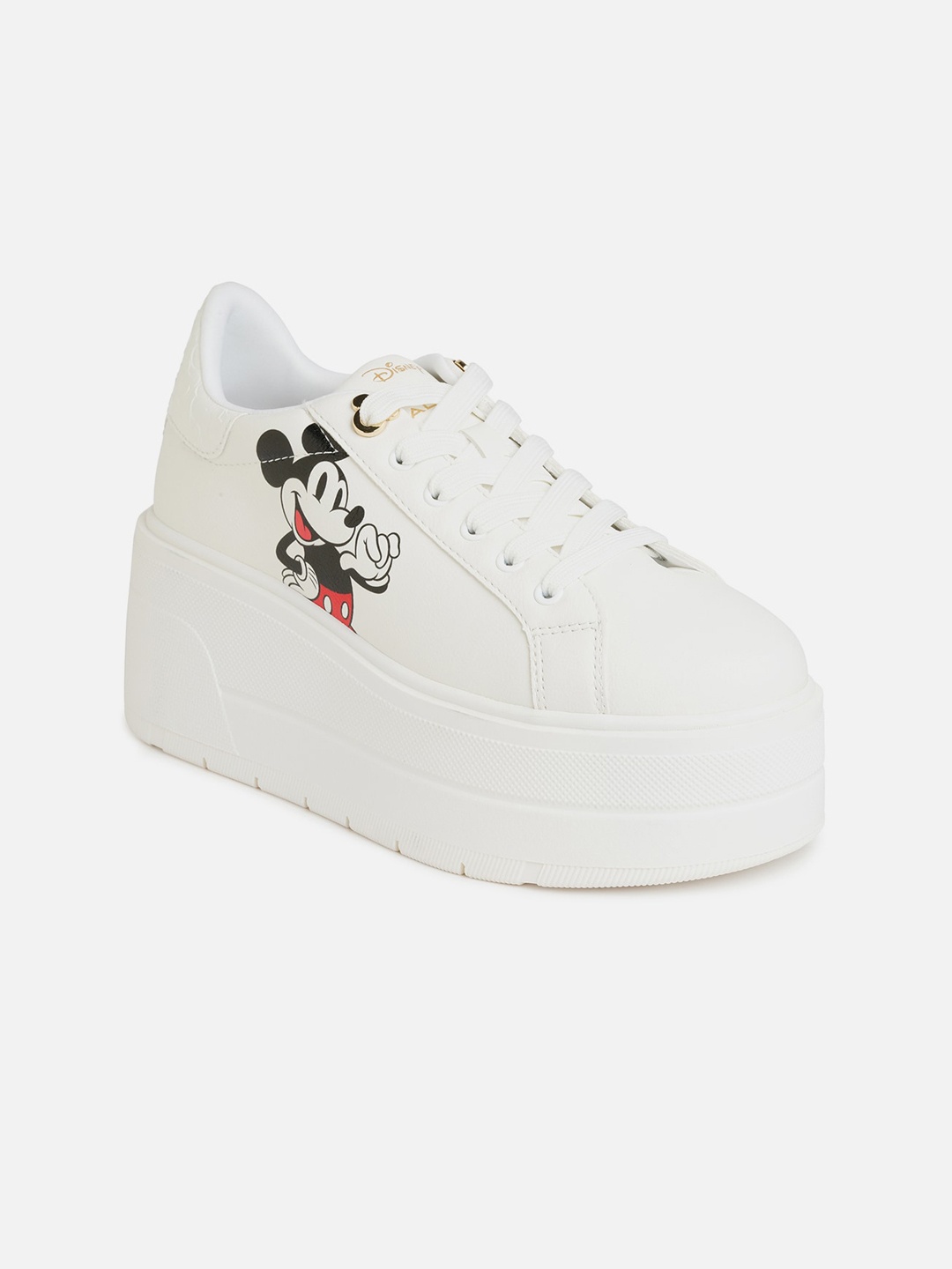 

ALDO X Disney Women Mickey Mouse Printed Comfort Insole Basics Flatforms, White
