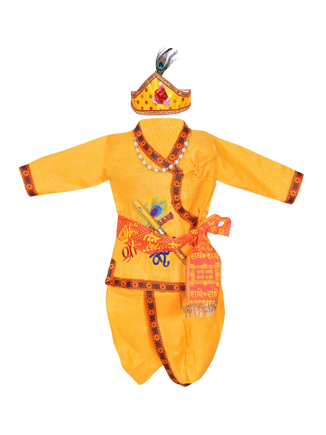 

BAESD Boys Ethnic Motifs Embroidered Angrakha Pure Cotton Kurta With Dhoti Pants, Yellow