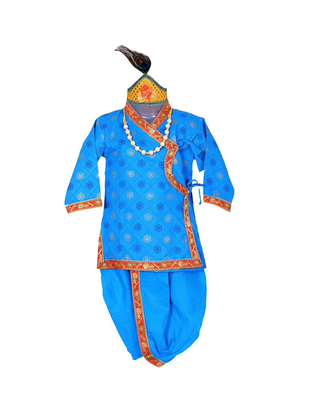 

BAESD Boys Printed Pure Cotton Kurta with Dhoti Pants, Blue