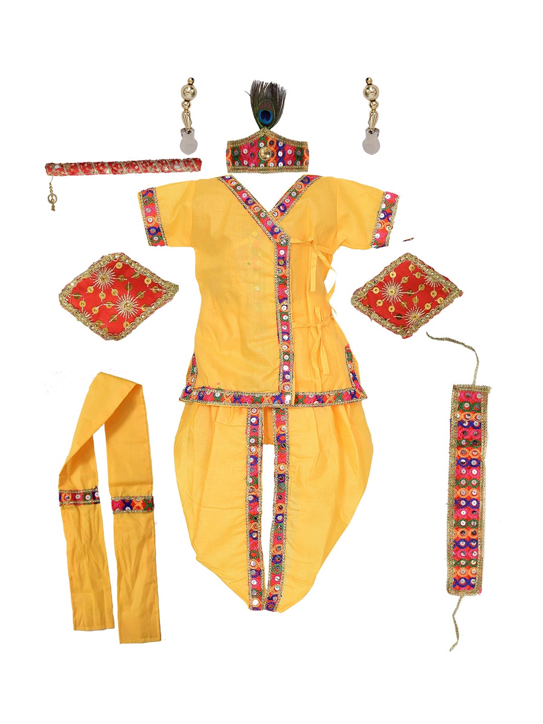 

BAESD Boys Mirror Embellished Satin Kurta with Dhoti Pants, Yellow