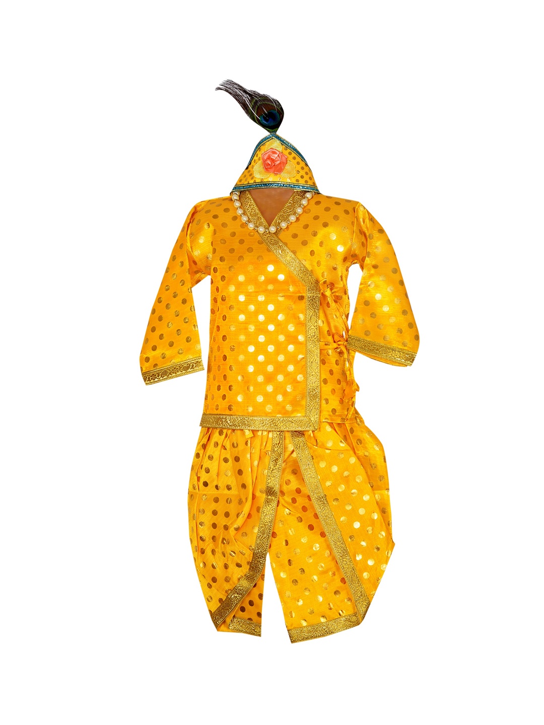 

BAESD Boys Ethnic Motifs Self Design Angrakha Pure Cotton Kurta with Dhoti Pants, Yellow