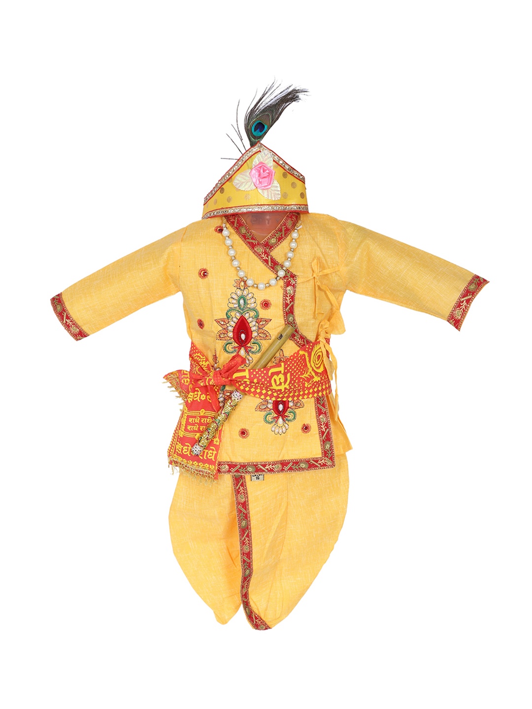 

BAESD Boys Ethnic Motifs Embroidered Angrakha Pure Cotton Kurta with Dhoti Pants, Yellow